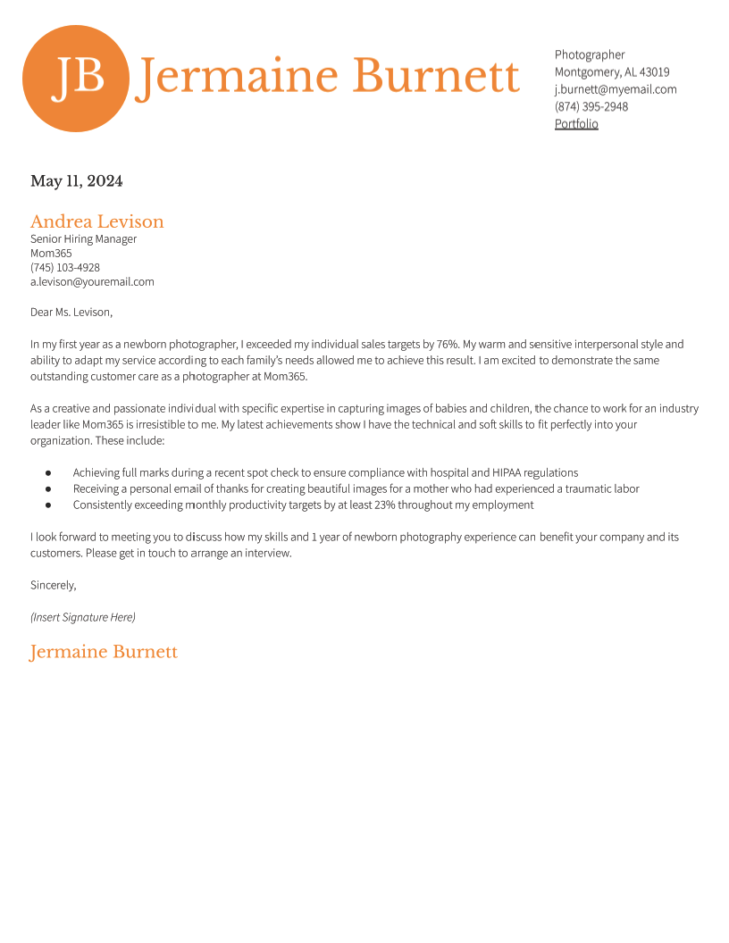 Photographer Cover Letter Examples and Templates for 2024