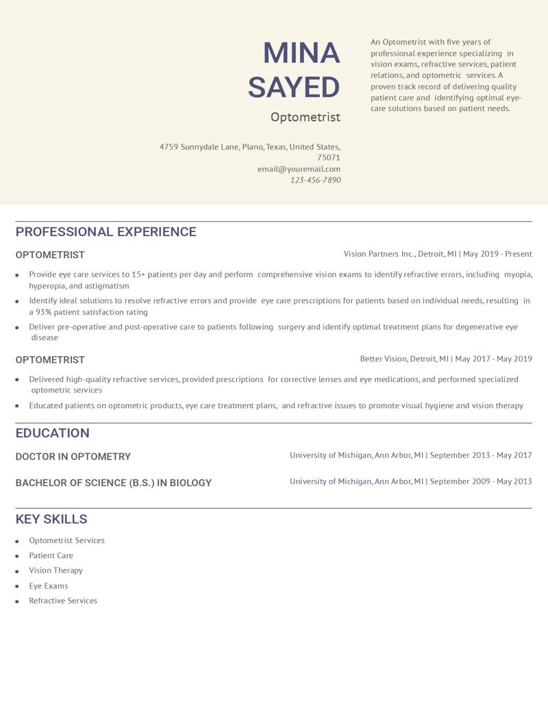 Optometrist Resume Examples and Templates for 2024