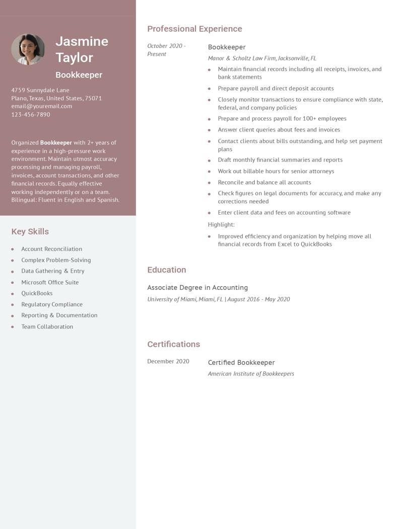 Bookkeeper Resume Examples and Templates for 2024