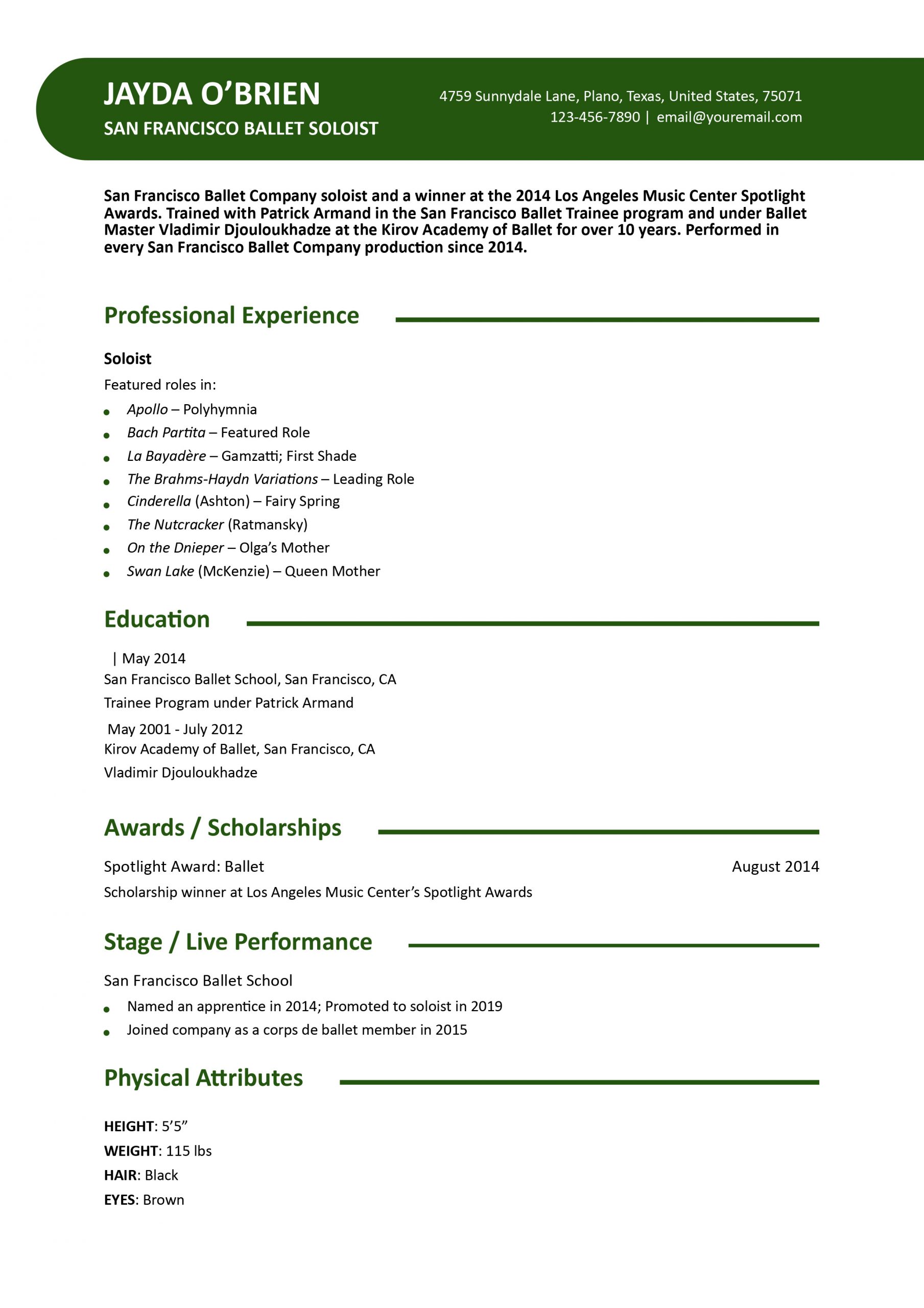 Dance Resume Examples and Templates for 2024