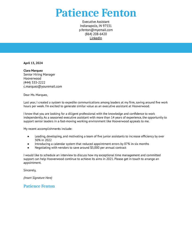 Executive Assistant Cover Letter Examples and Templates for 2024
