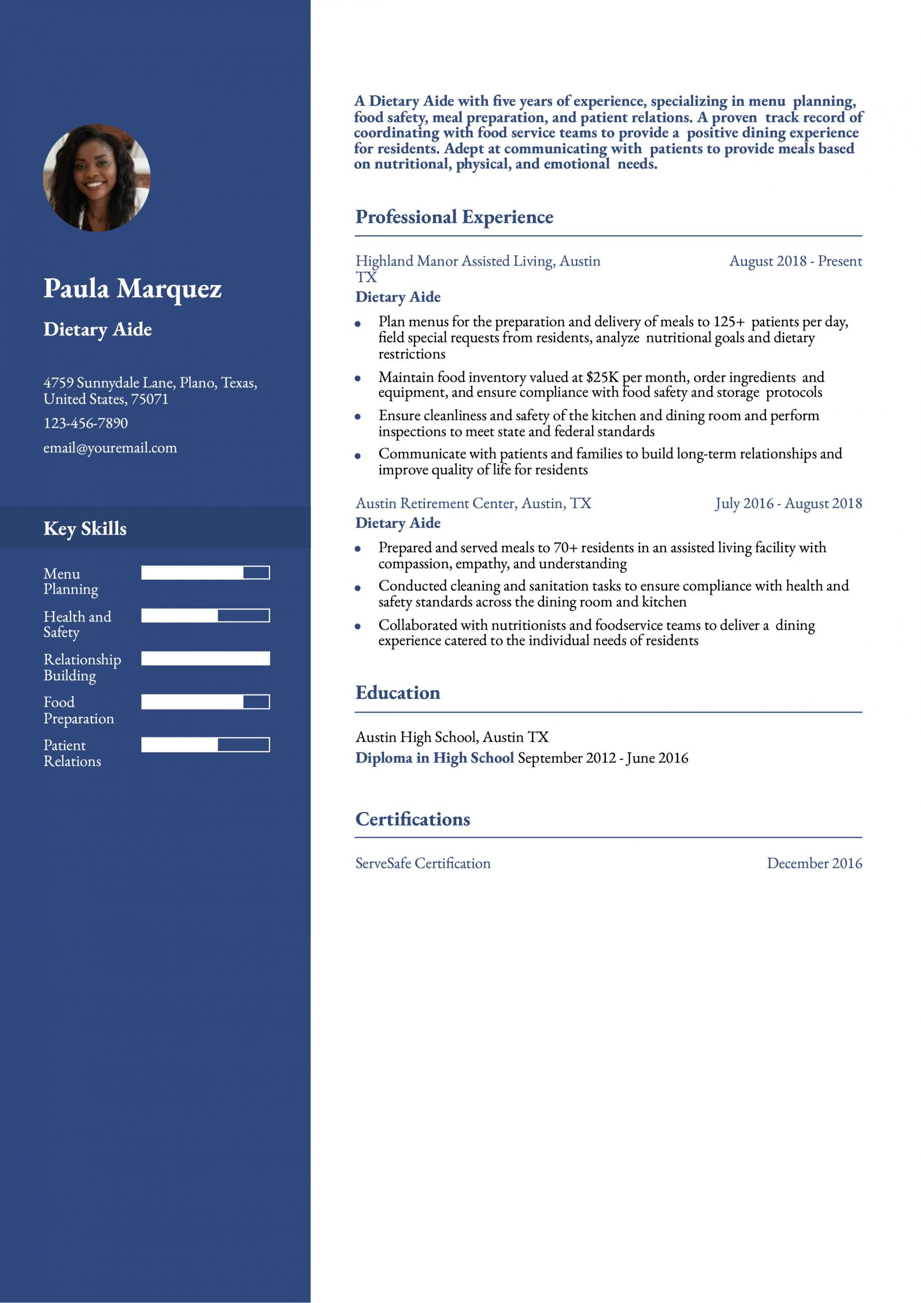 Dietary Aide Resume Examples and Templates for 2024