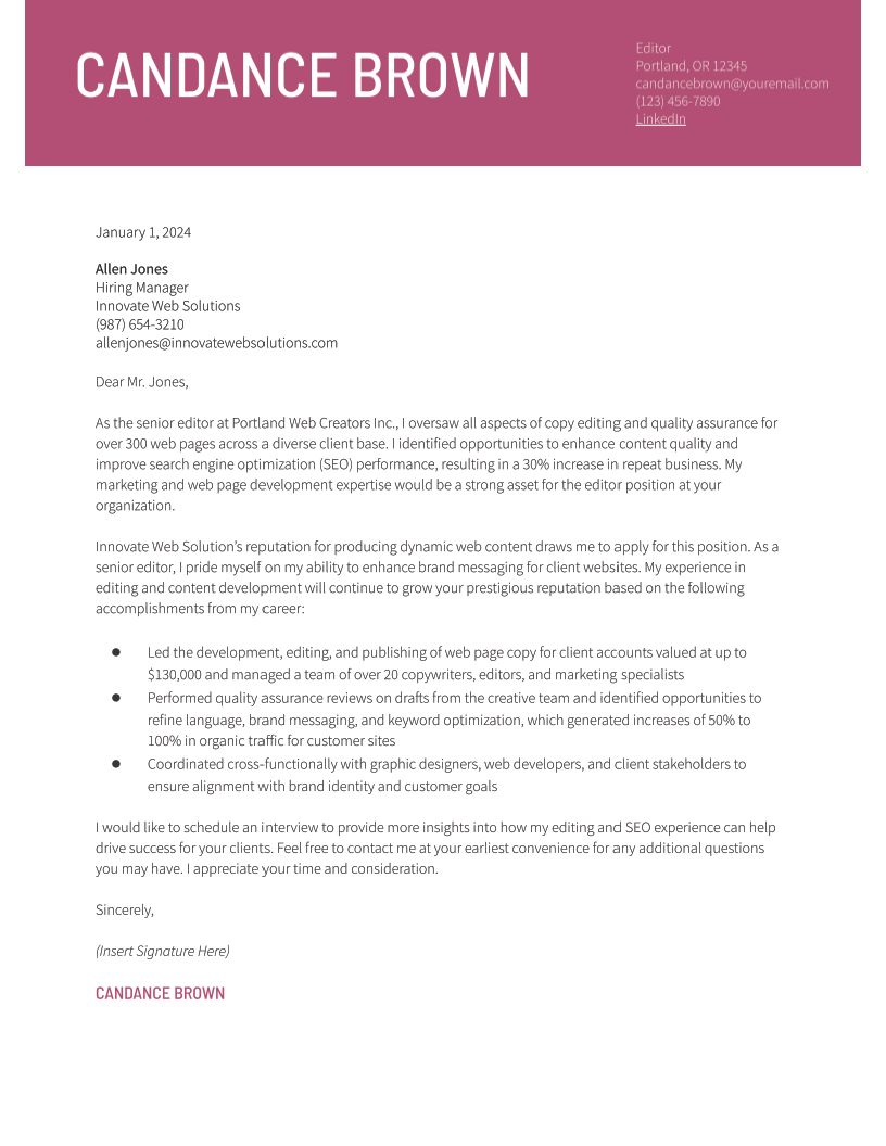 Editor Cover Letter Examples and Templates for 2024