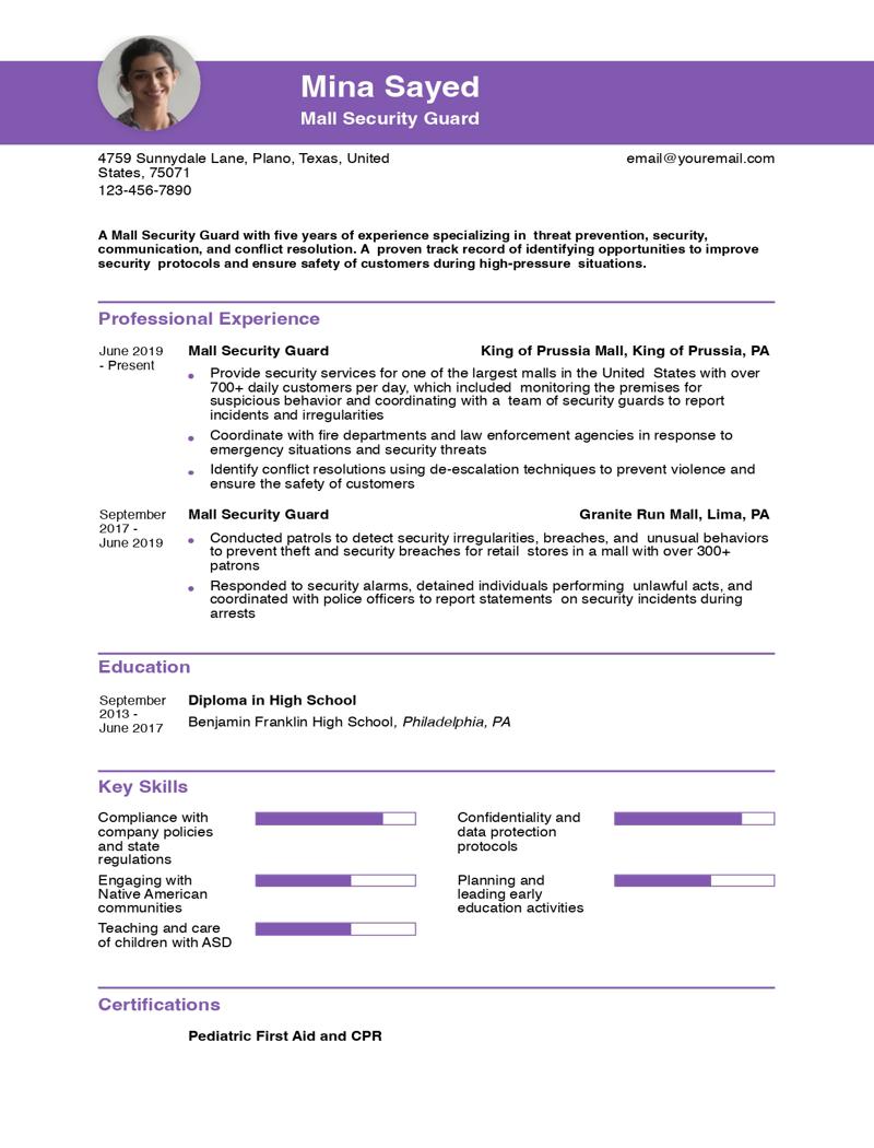Mall Security Guard Resume Examples and Templates for 2024