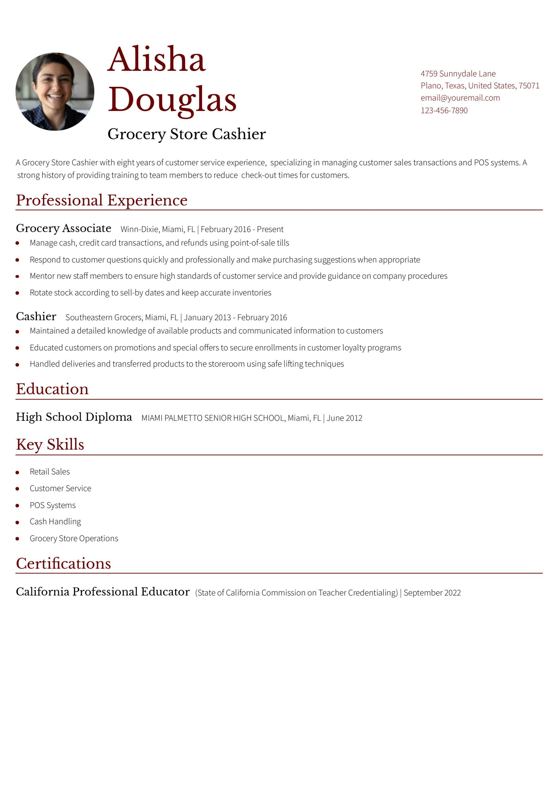 Grocery Store Cashier Resume Examples and Templates for 2024