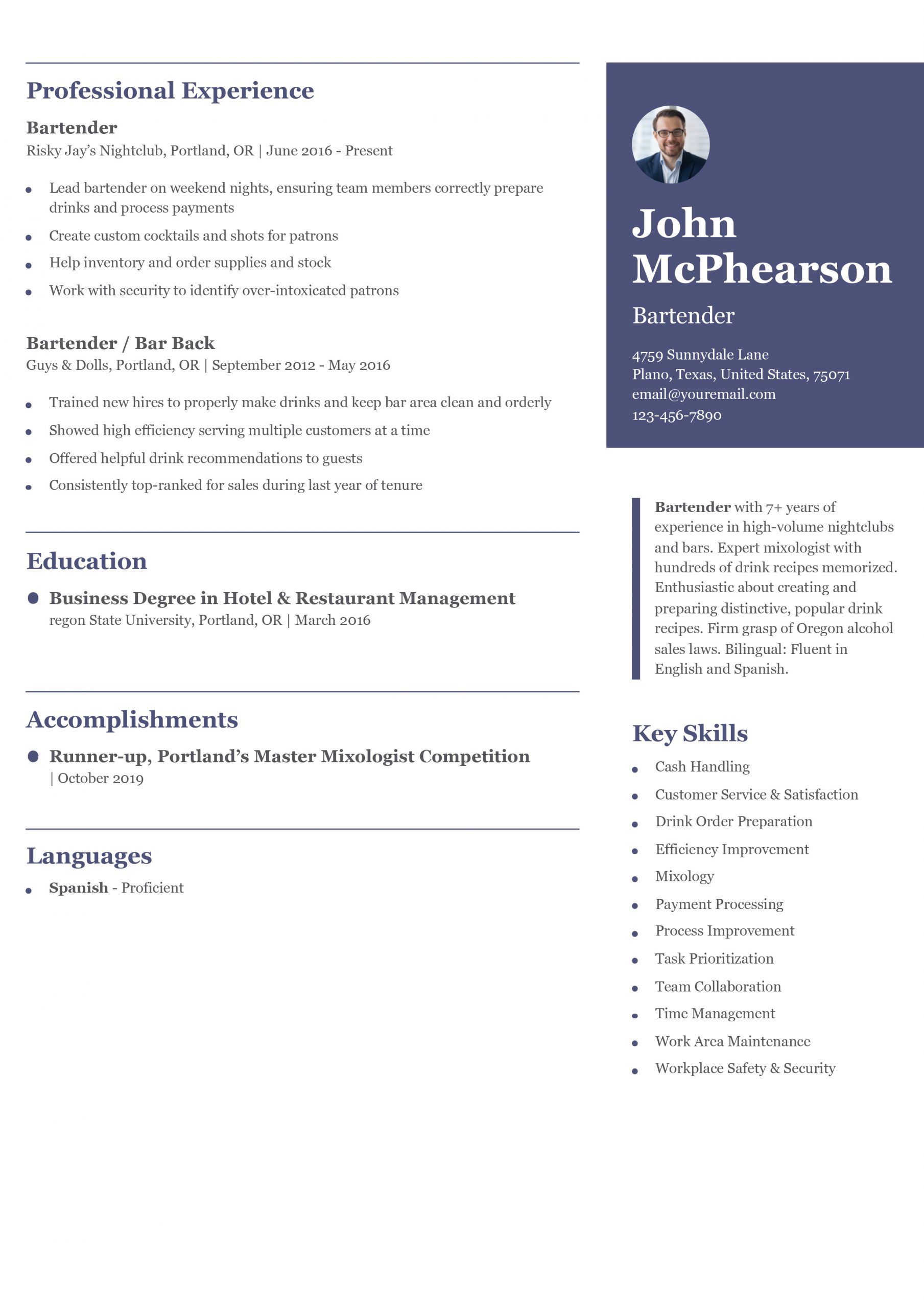 Bartender Resume Examples and Templates for 2024