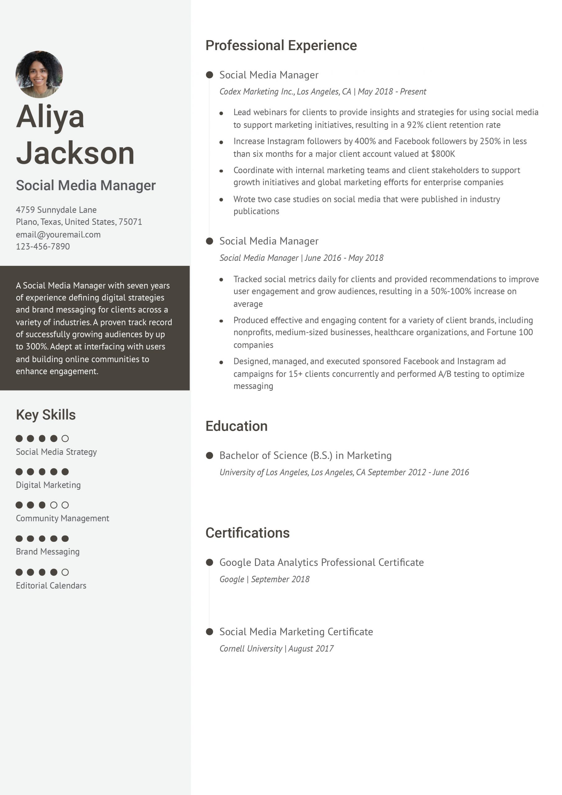 Social Media Manager Resume Examples and Templates for 2024