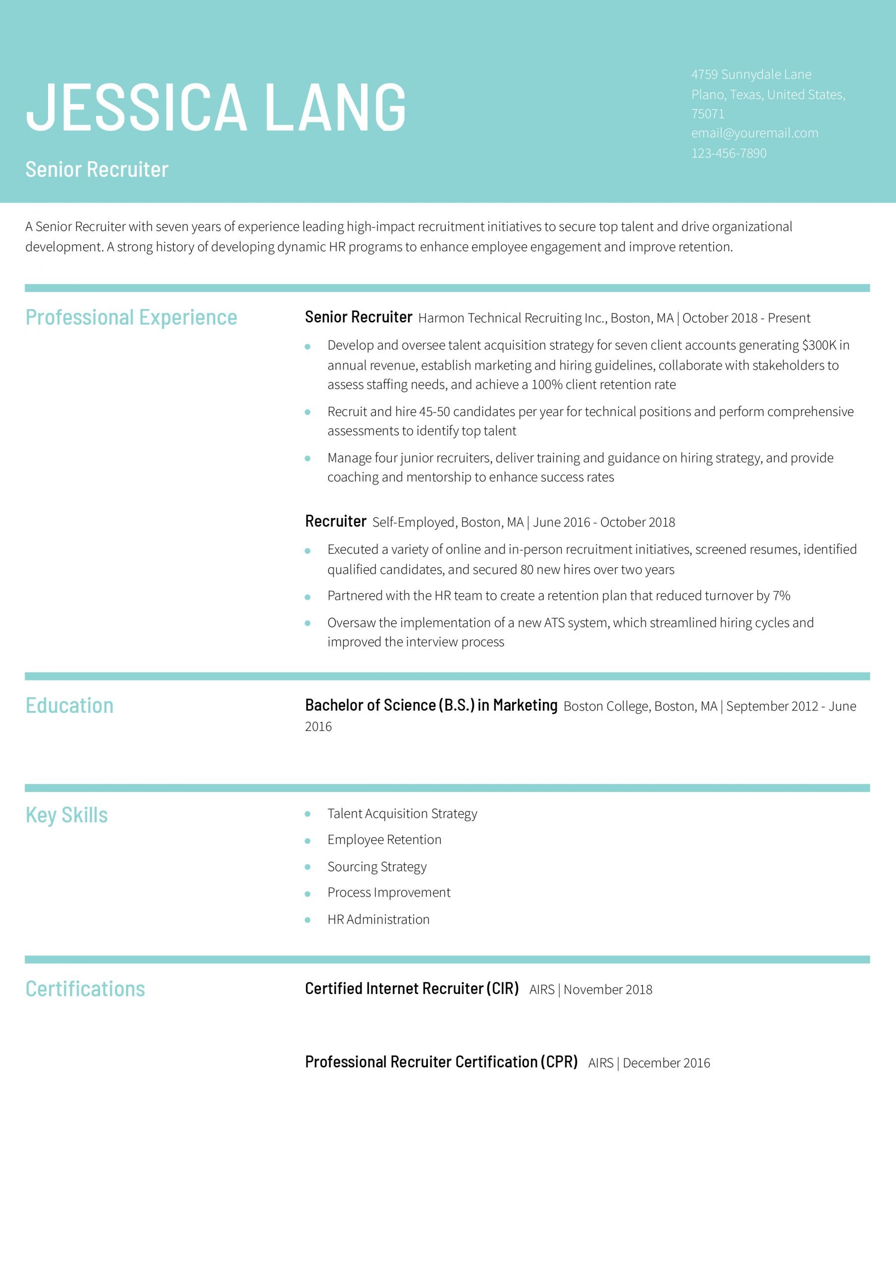 Recruiter Resume Examples and Templates for 2024