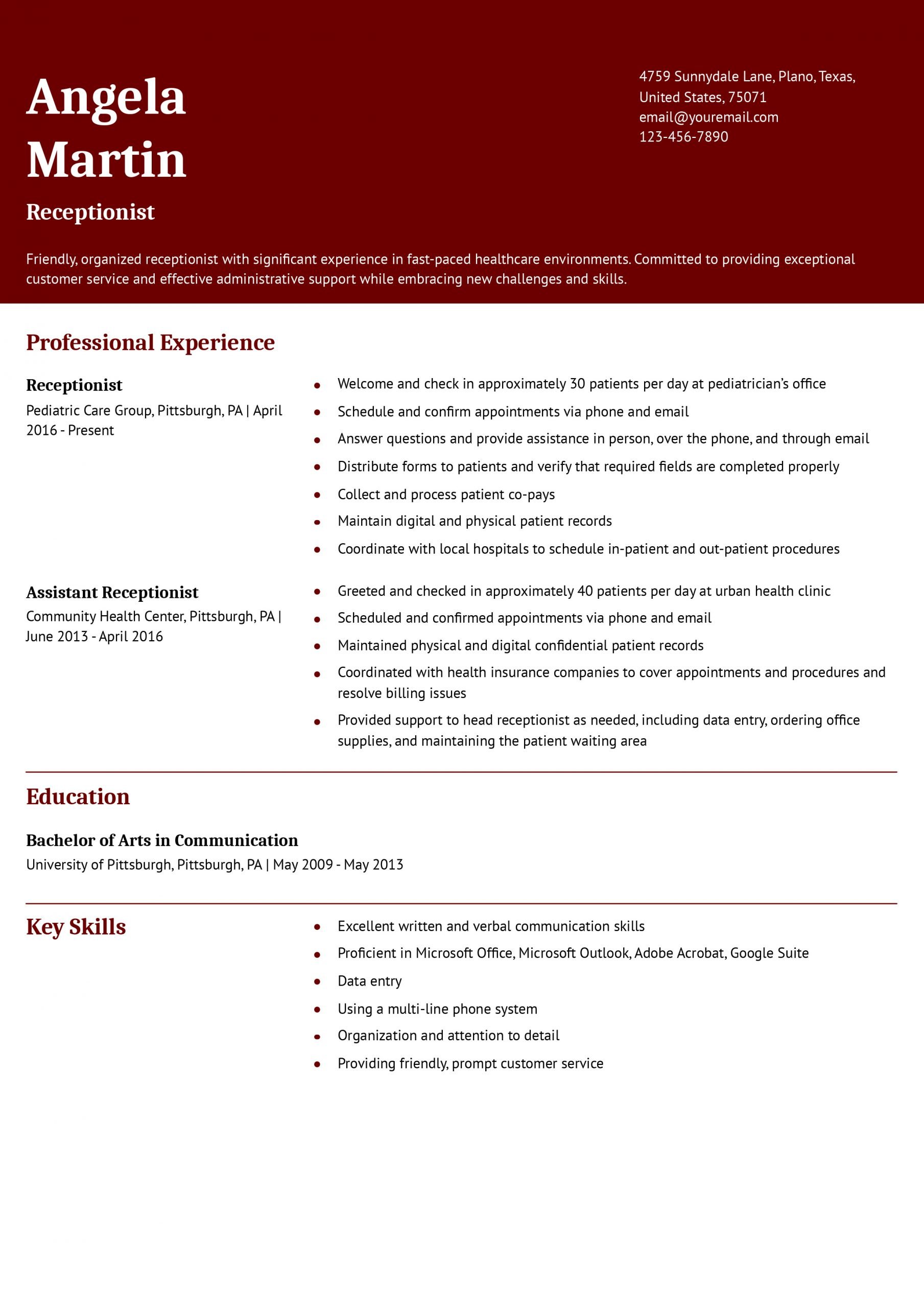 Receptionist Resume Examples and Templates for 2024