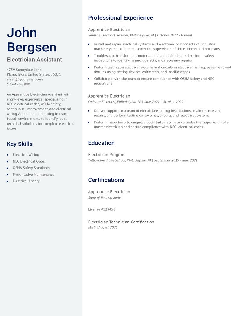 Electrician Resume Examples and Templates for 2024