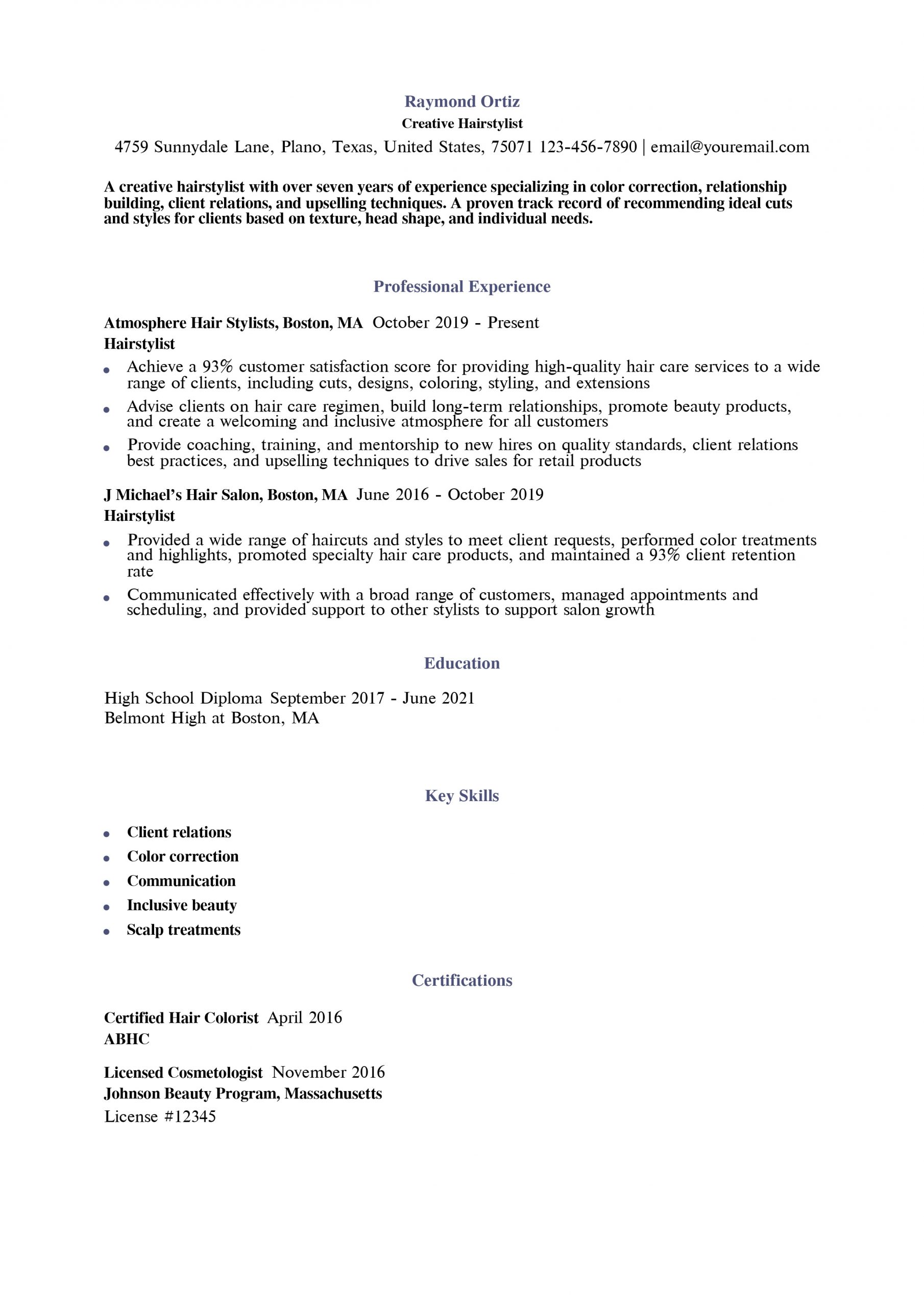 Hairstylist Resume Examples and Templates for 2024