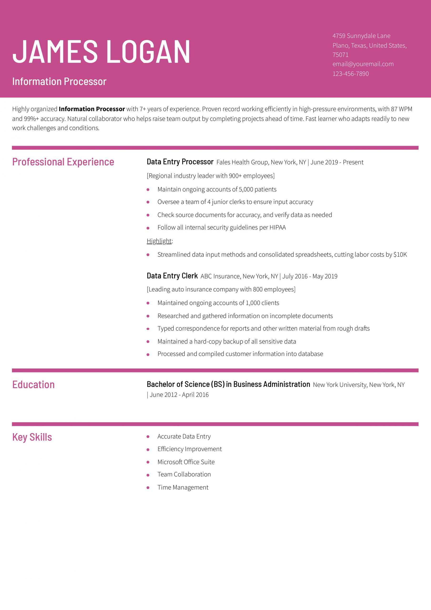 Data Entry Resume Examples and Templates for 2024