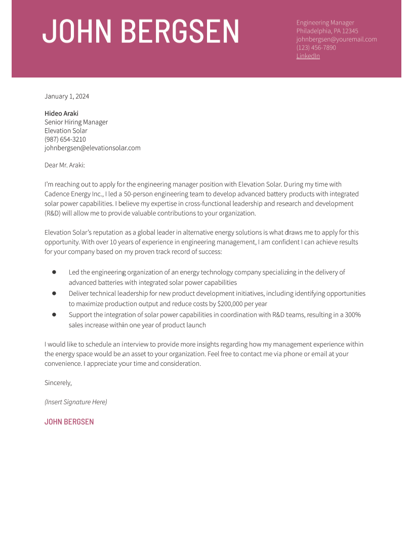 Engineering Cover Letter Examples and Templates for 2024