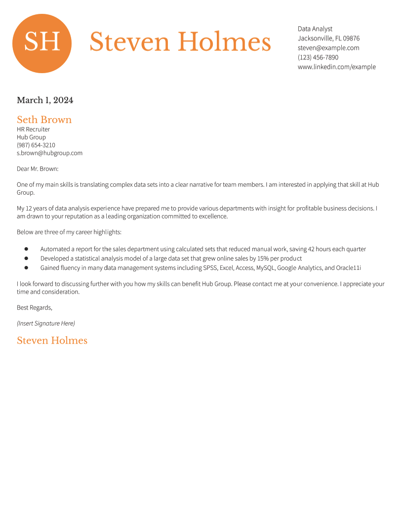 Data Analyst Cover Letter Examples and Templates for 2024