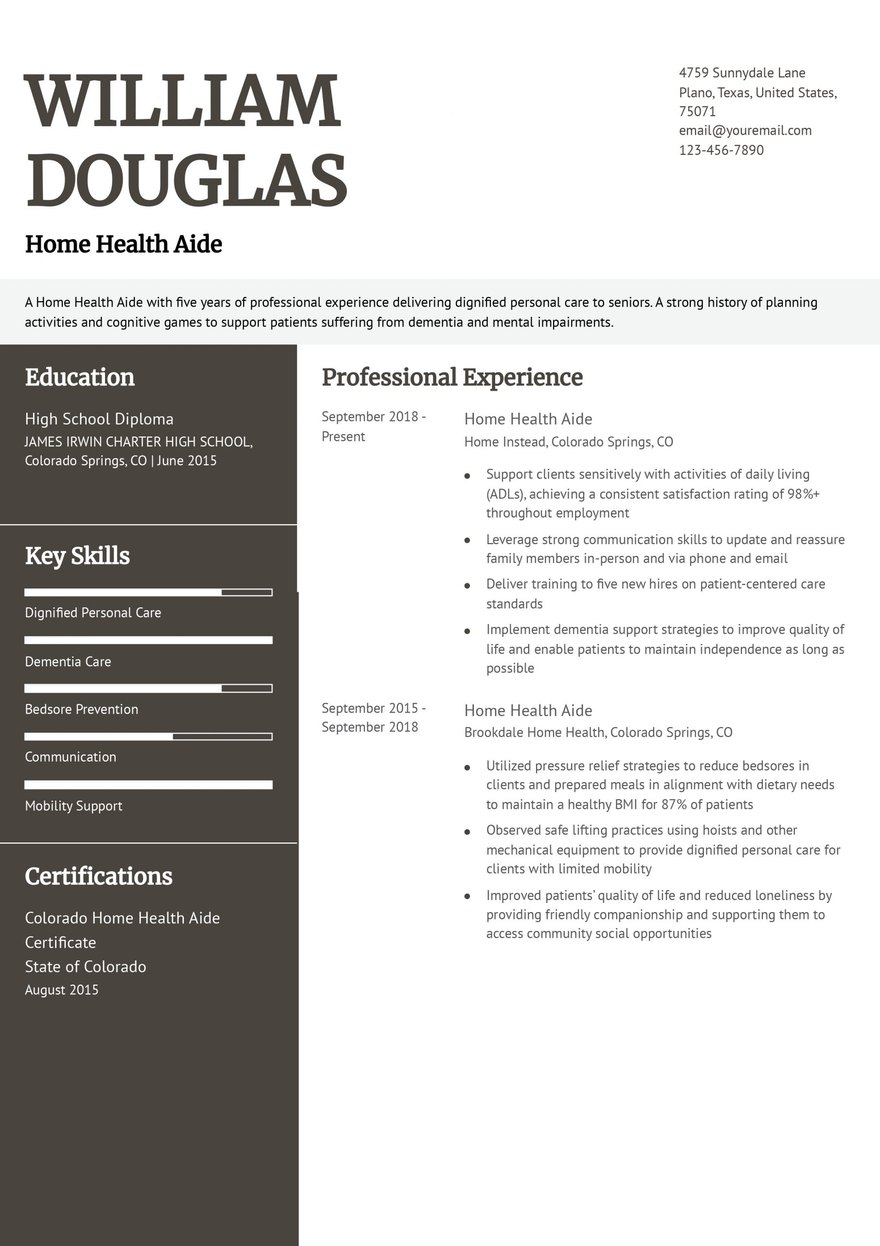 Certified Home Health Aide Resume Examples and Templates for 2024