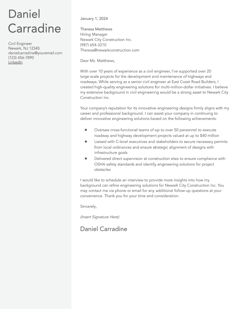 Civil Engineering Cover Letter Examples and Templates for 2024