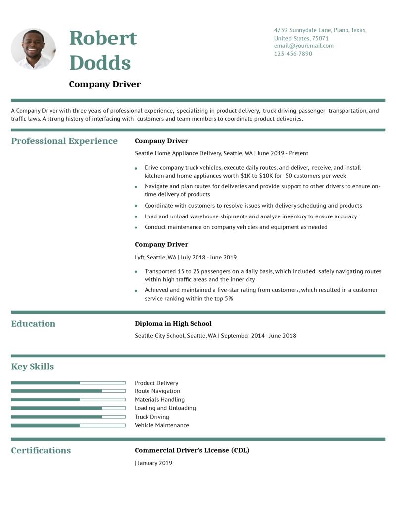 Company Driver Resume Examples and Templates for 2024