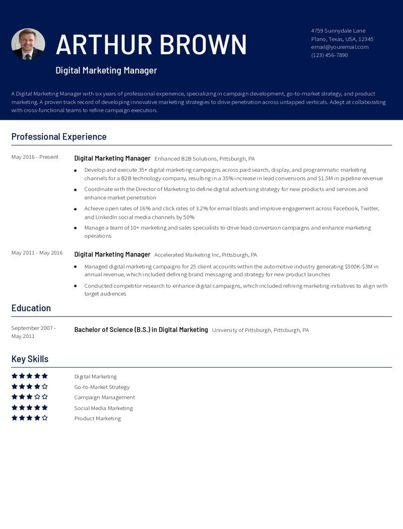 Digital Marketing Manager Resume Examples and Templates for 2024
