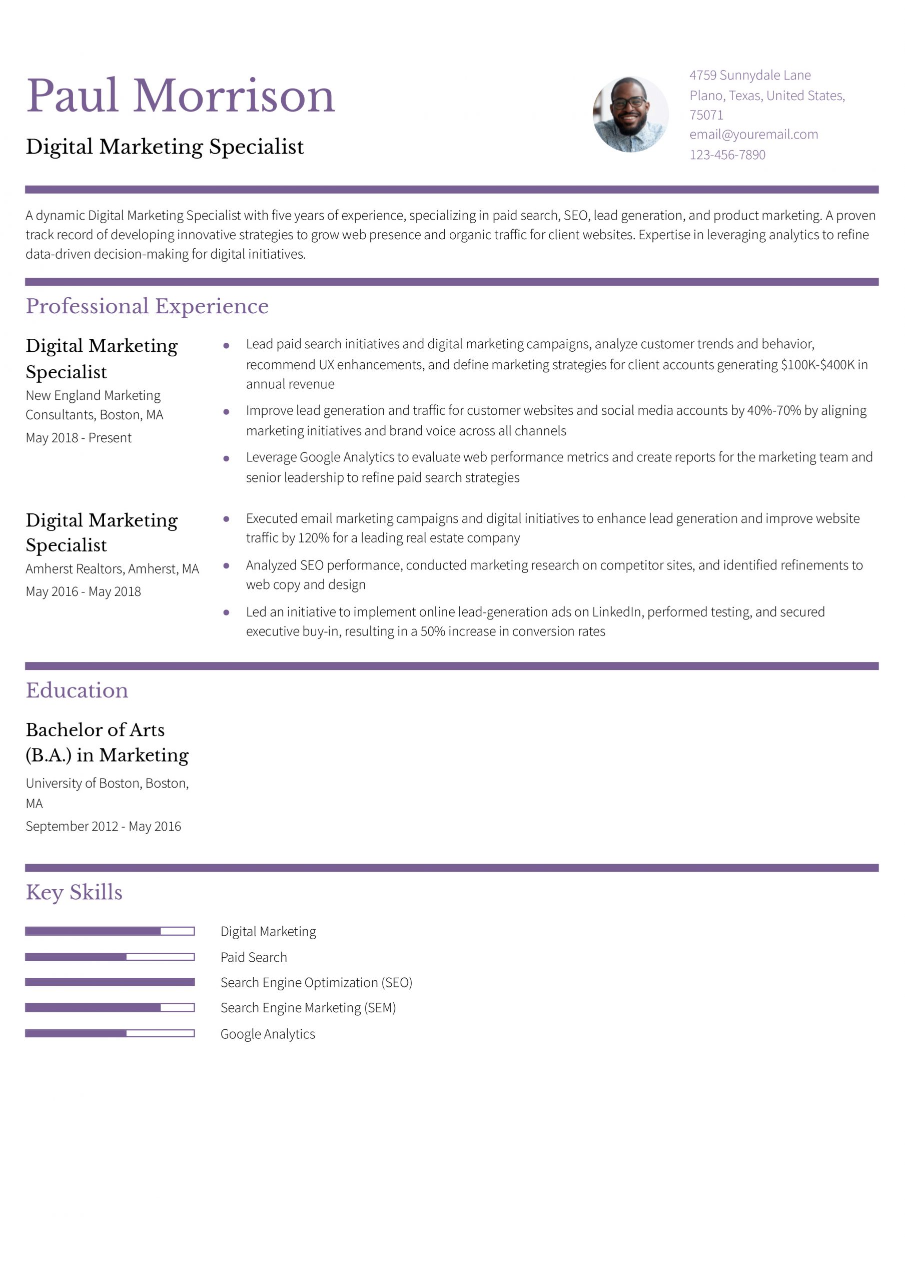 Digital Marketing Specialist Resume Examples and Templates for 2024