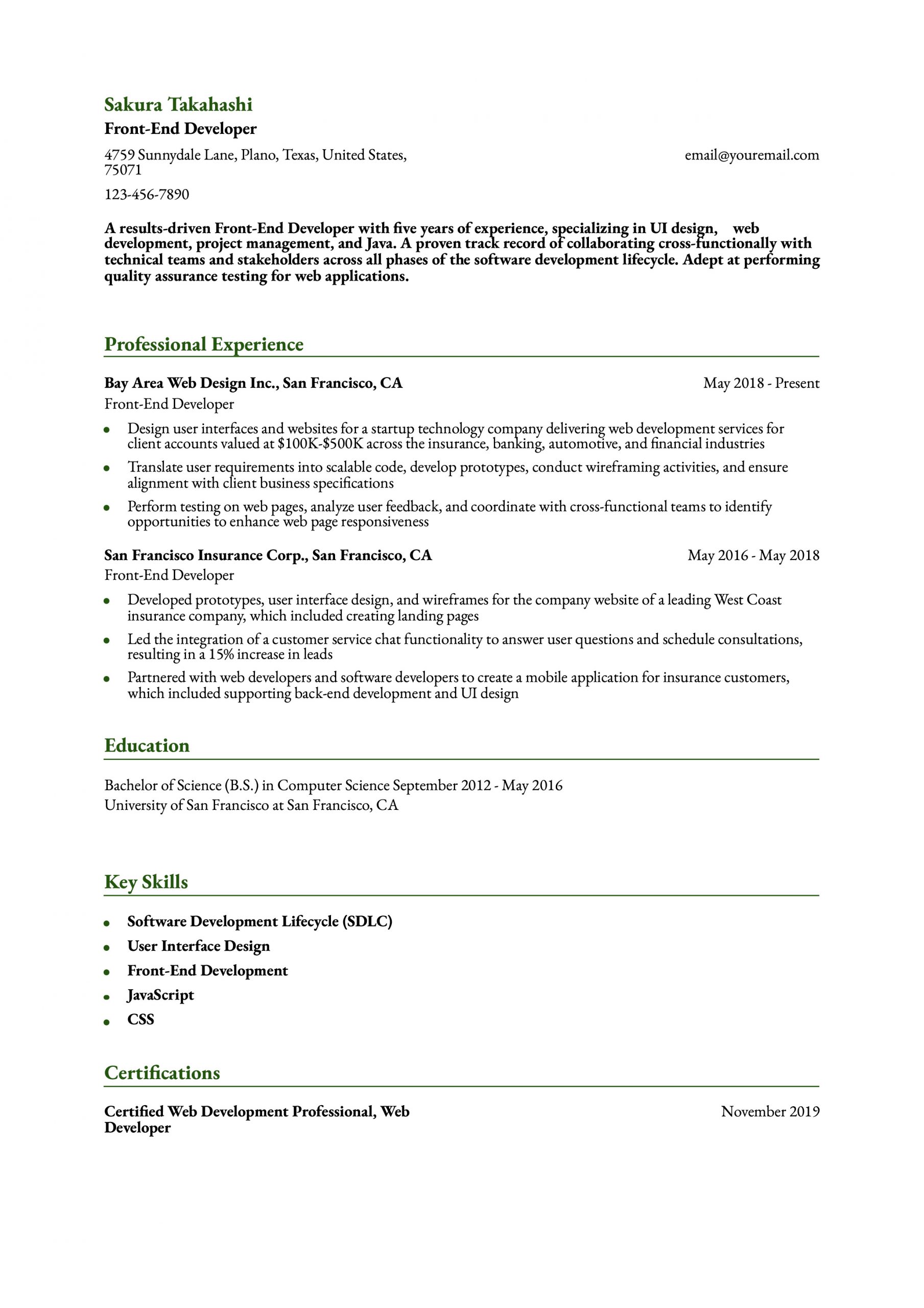 Front-End Developer Resume Examples and Templates for 2024