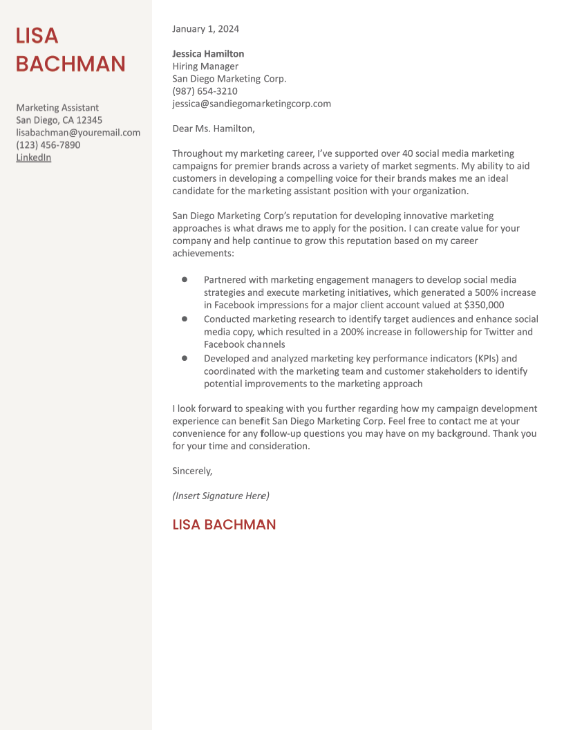 Marketing Assistant Cover Letter Examples and Templates for 2024