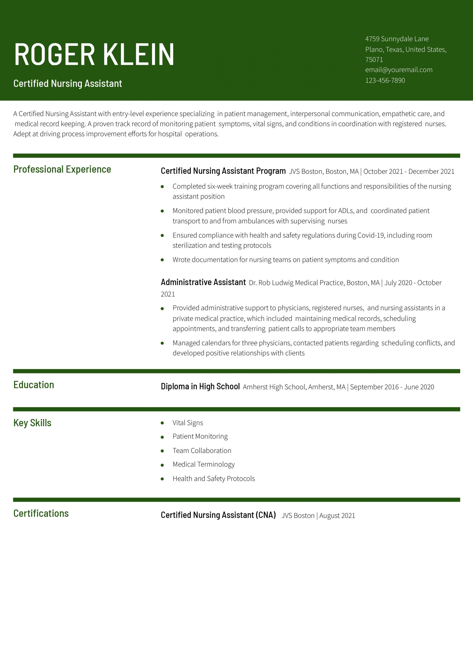 Certified Nursing Assistant (No Experience) Resume Examples and Templates for 2024