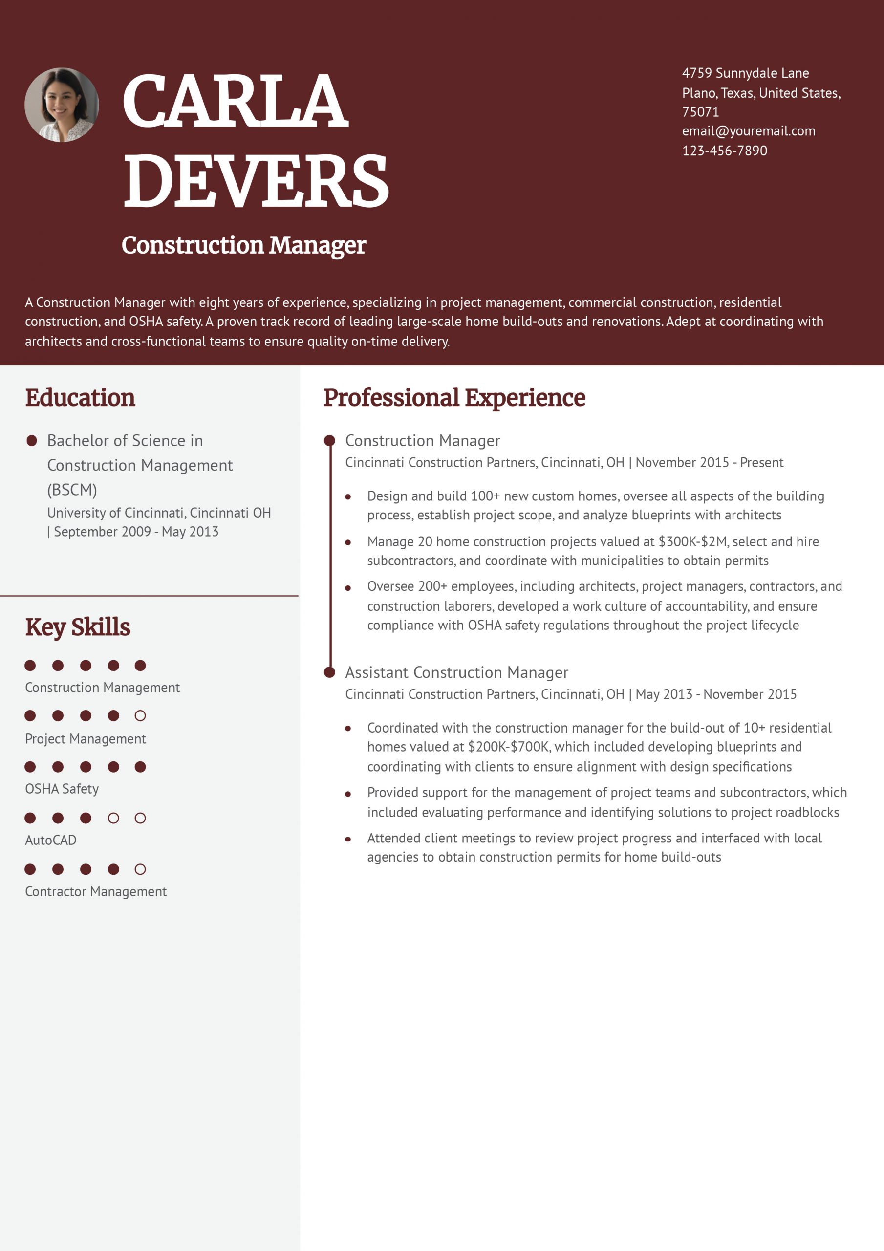 Construction Manager Resume Examples and Templates for 2024