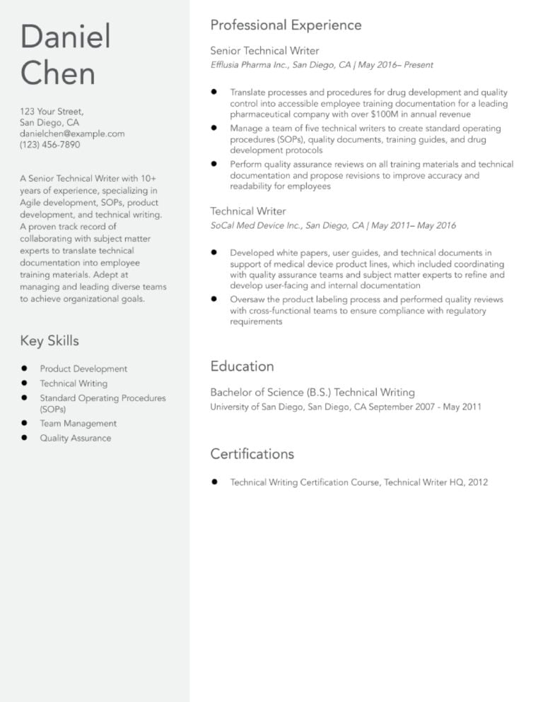 Technical Writer Resume Example and Template