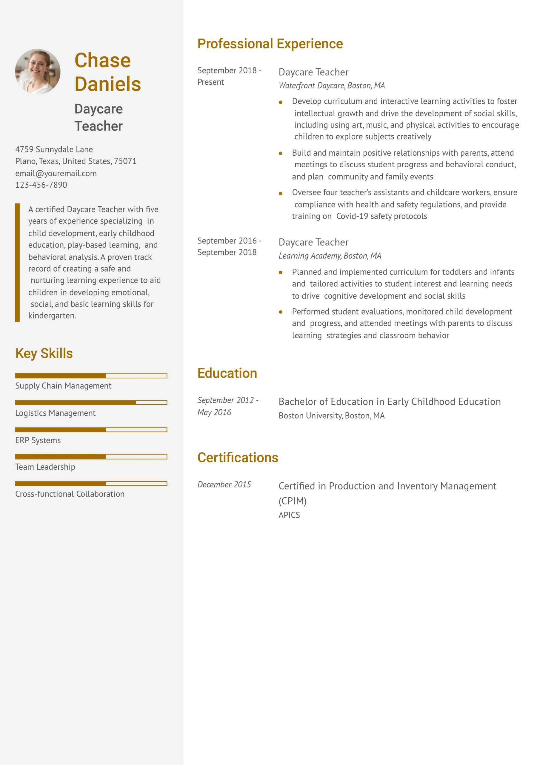Daycare Teacher Resume Examples and Templates for 2024