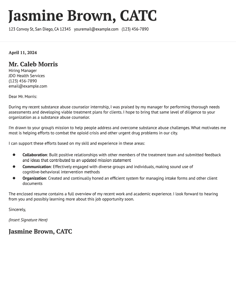 Entry-Level Counseling Cover Letter Examples and Templates for 2024