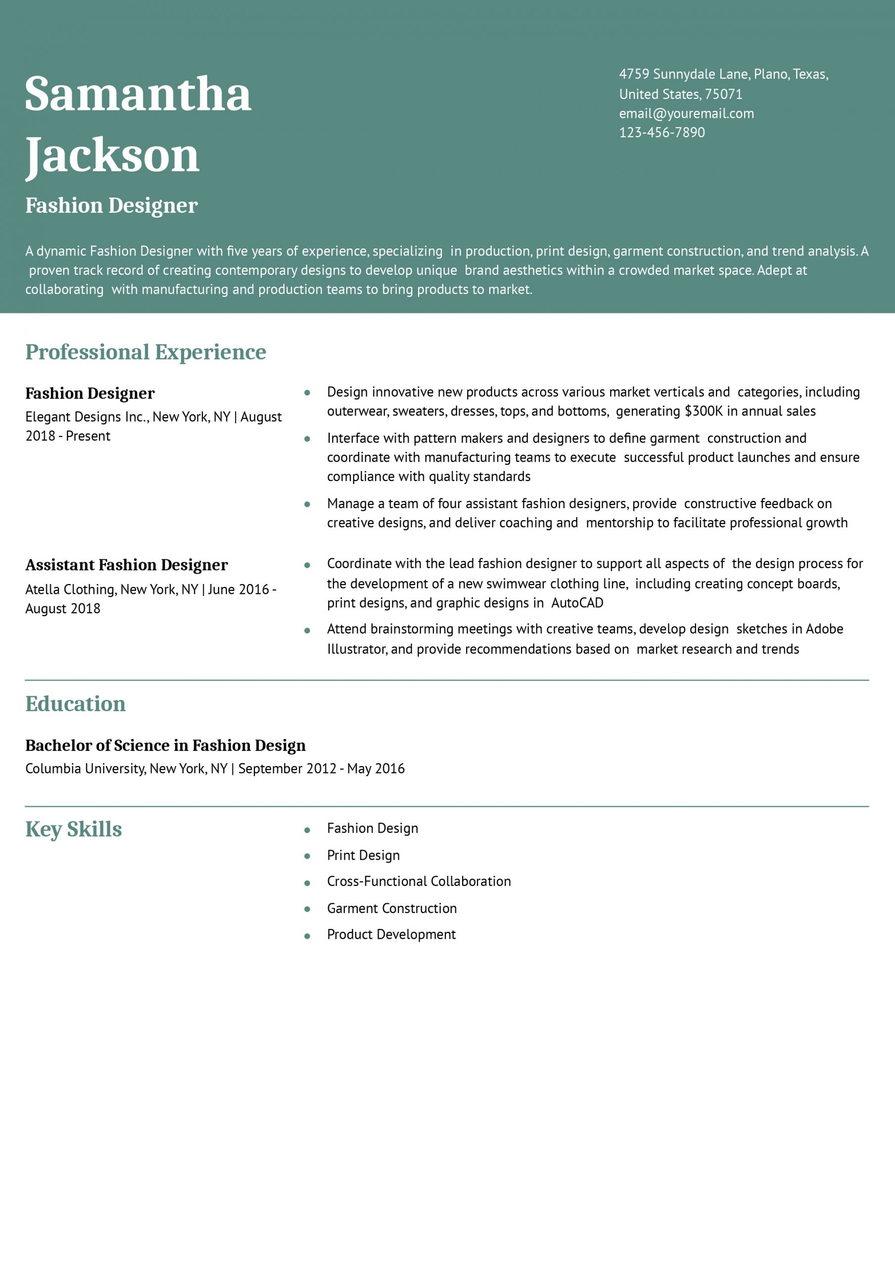 Fashion Designer Resume Examples and Templates for 2024