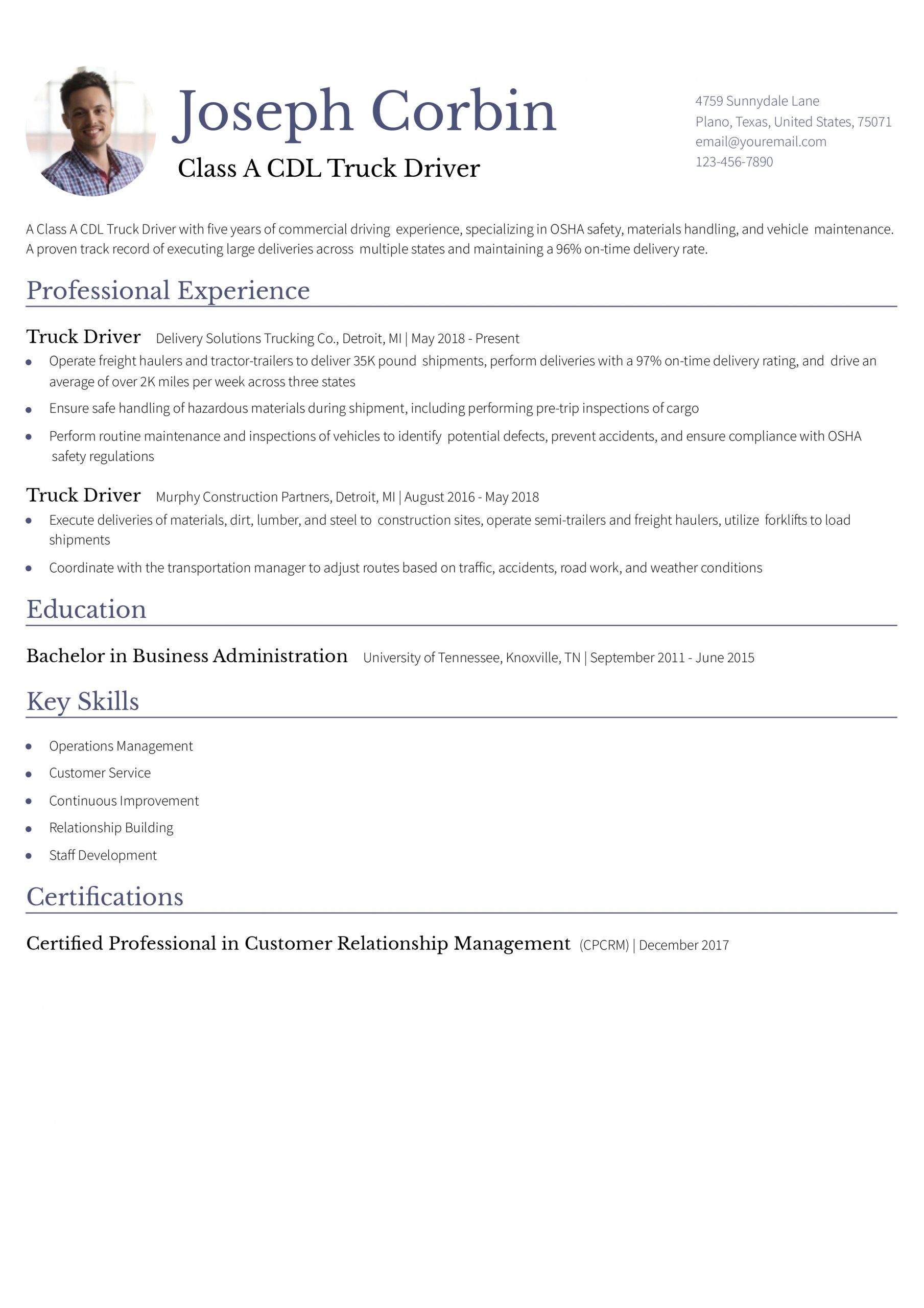 Contemporary Truck Driver Resume Examples and Templates for 2024