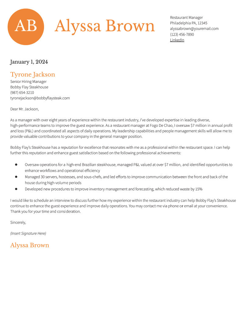 Manager Cover Letter Examples and Templates for 2024