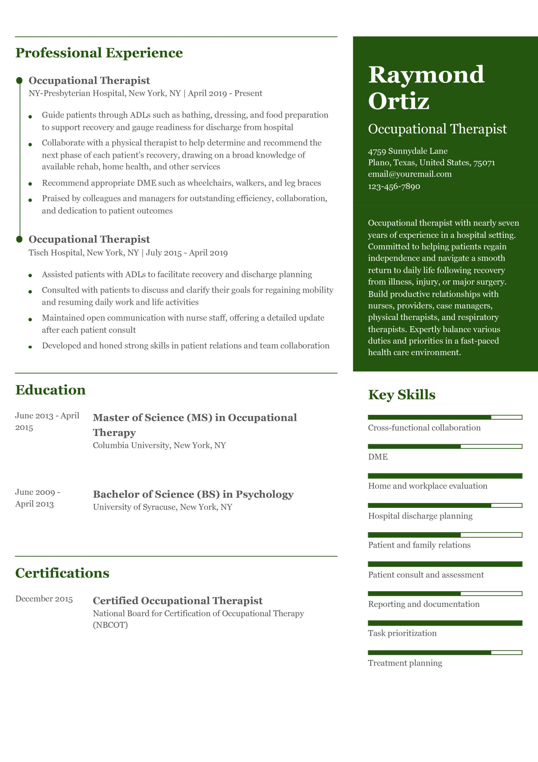 Occupational Therapist Resume Examples and Templates for 2024