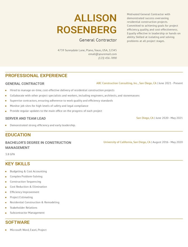 General Contractor Resume Examples and Templates for 2024