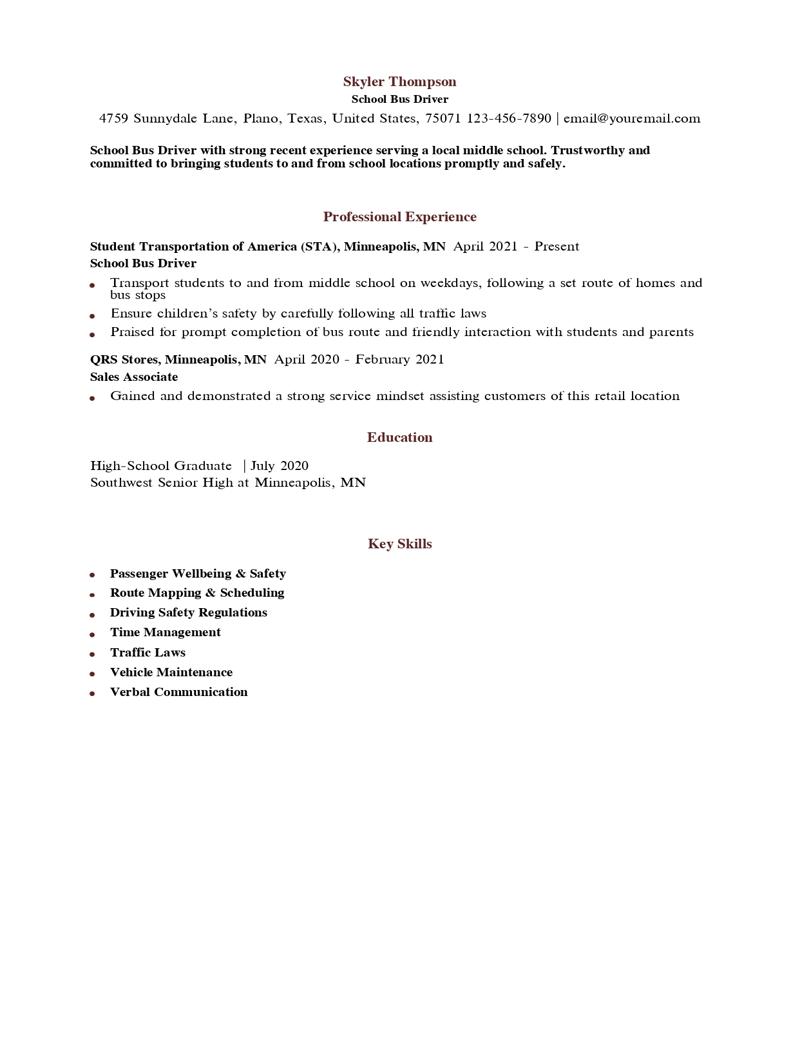 School Bus Driver Resume Examples and Templates for 2024