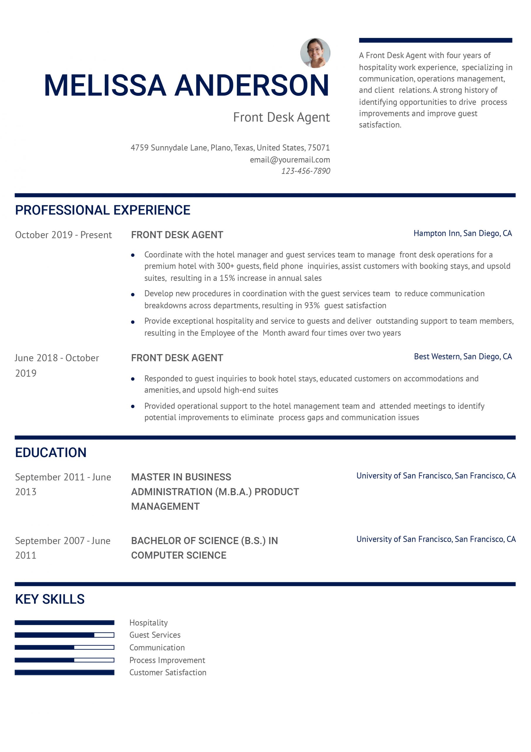 Hilton Front Desk Resume Examples and Templates for 2024