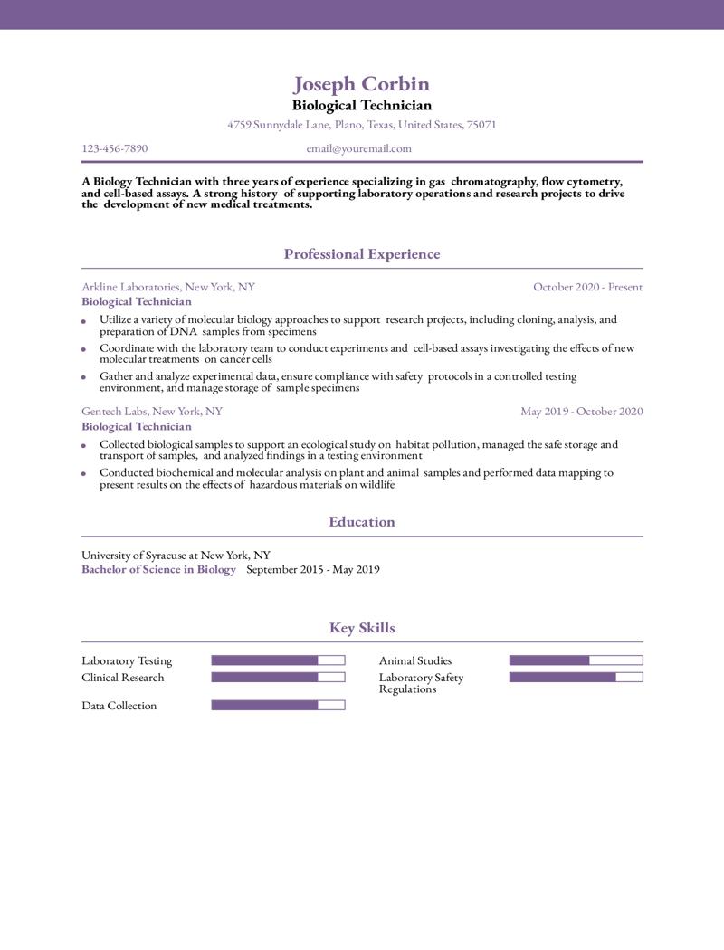 Biological Technician Resume Examples and Templates for 2024