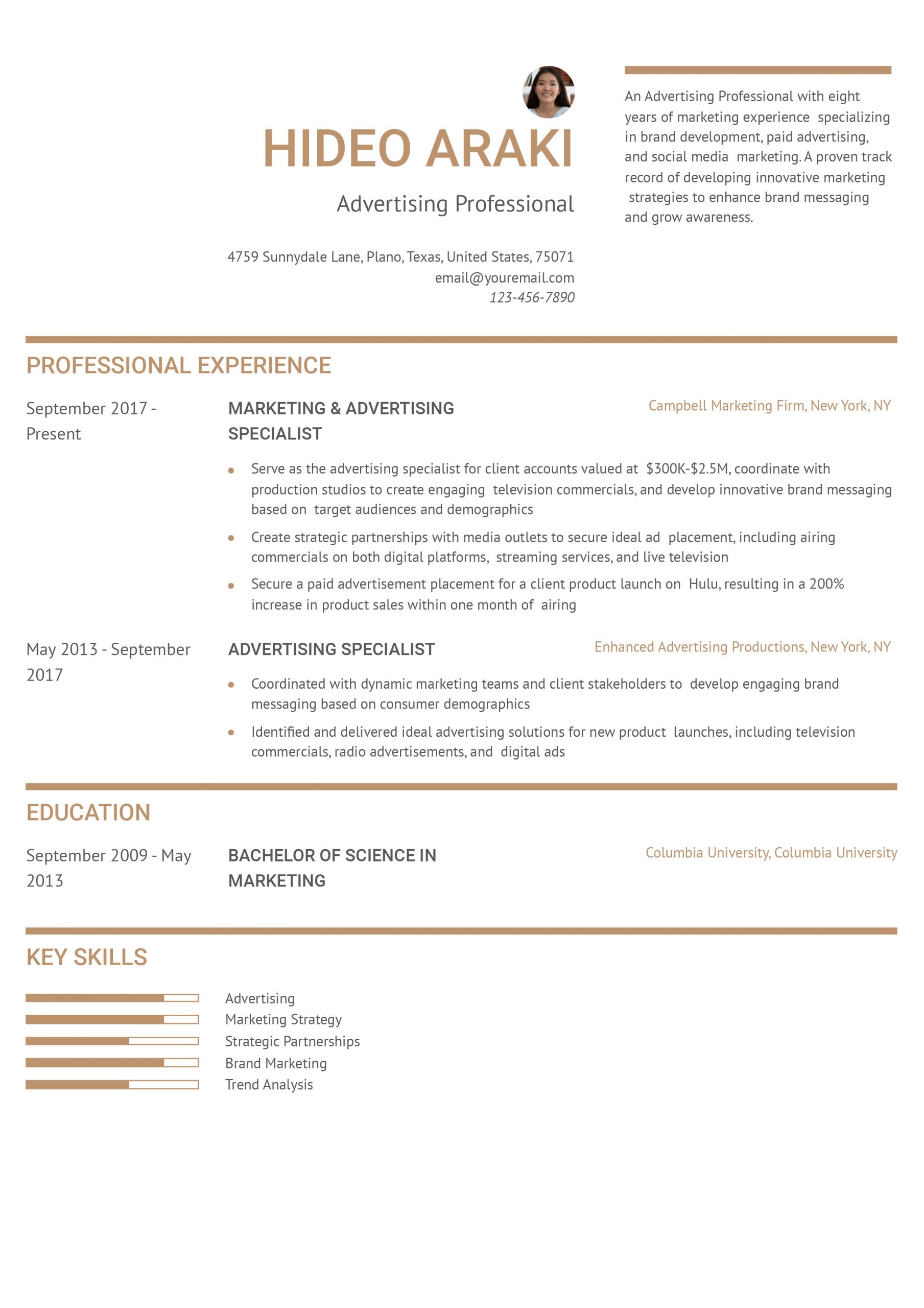 Advertising Resume Examples and Templates for 2024