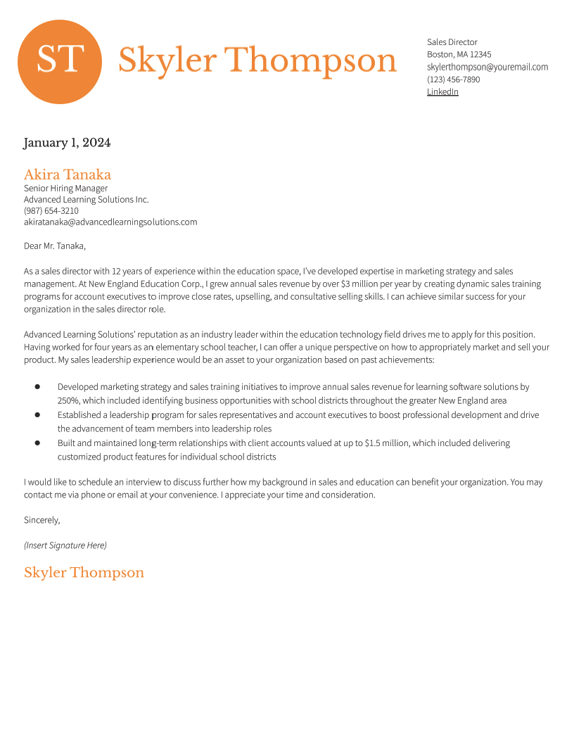 Sales Director Cover Letter Examples and Templates for 2024