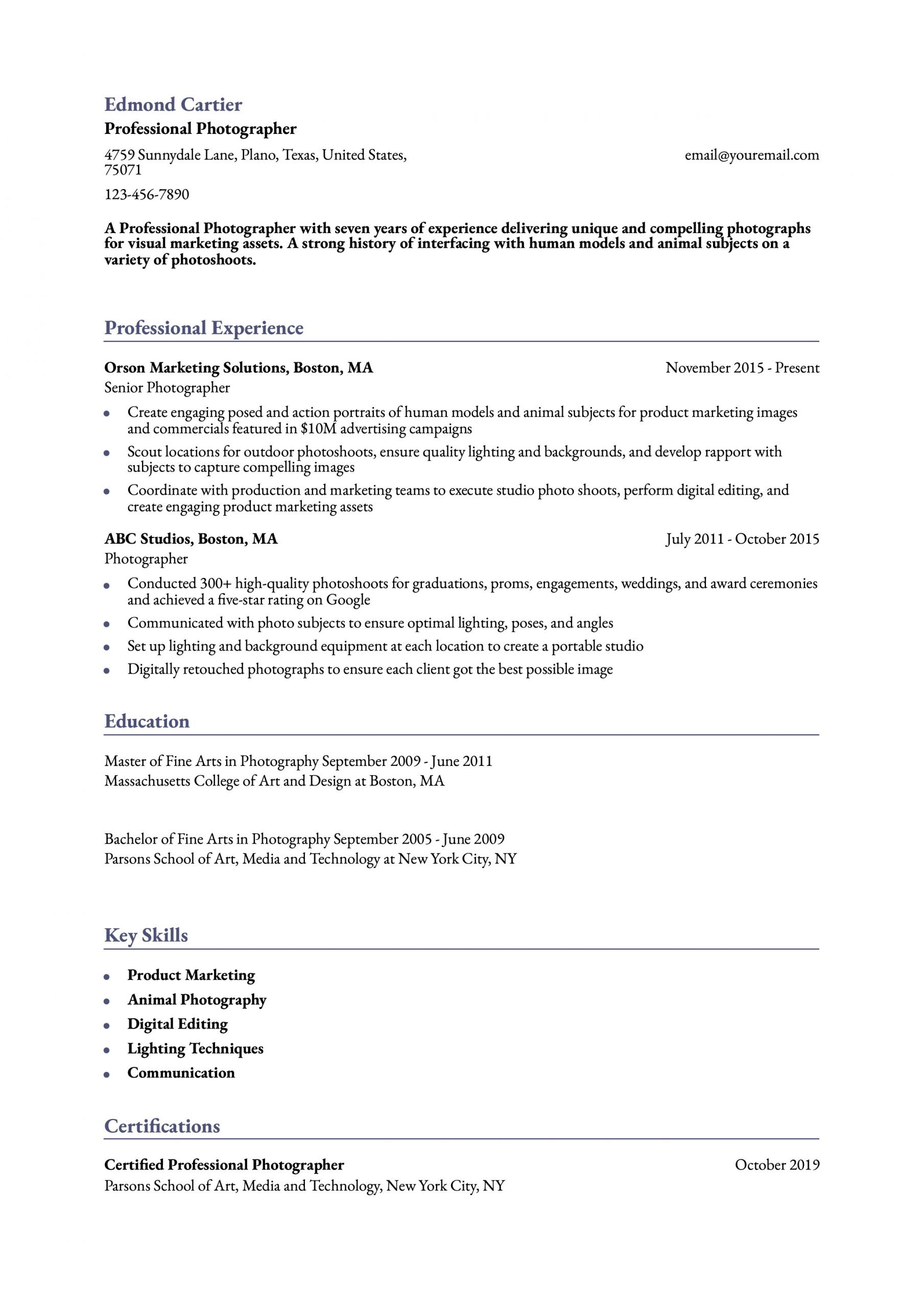 Photographer Resume Examples and Templates for 2024