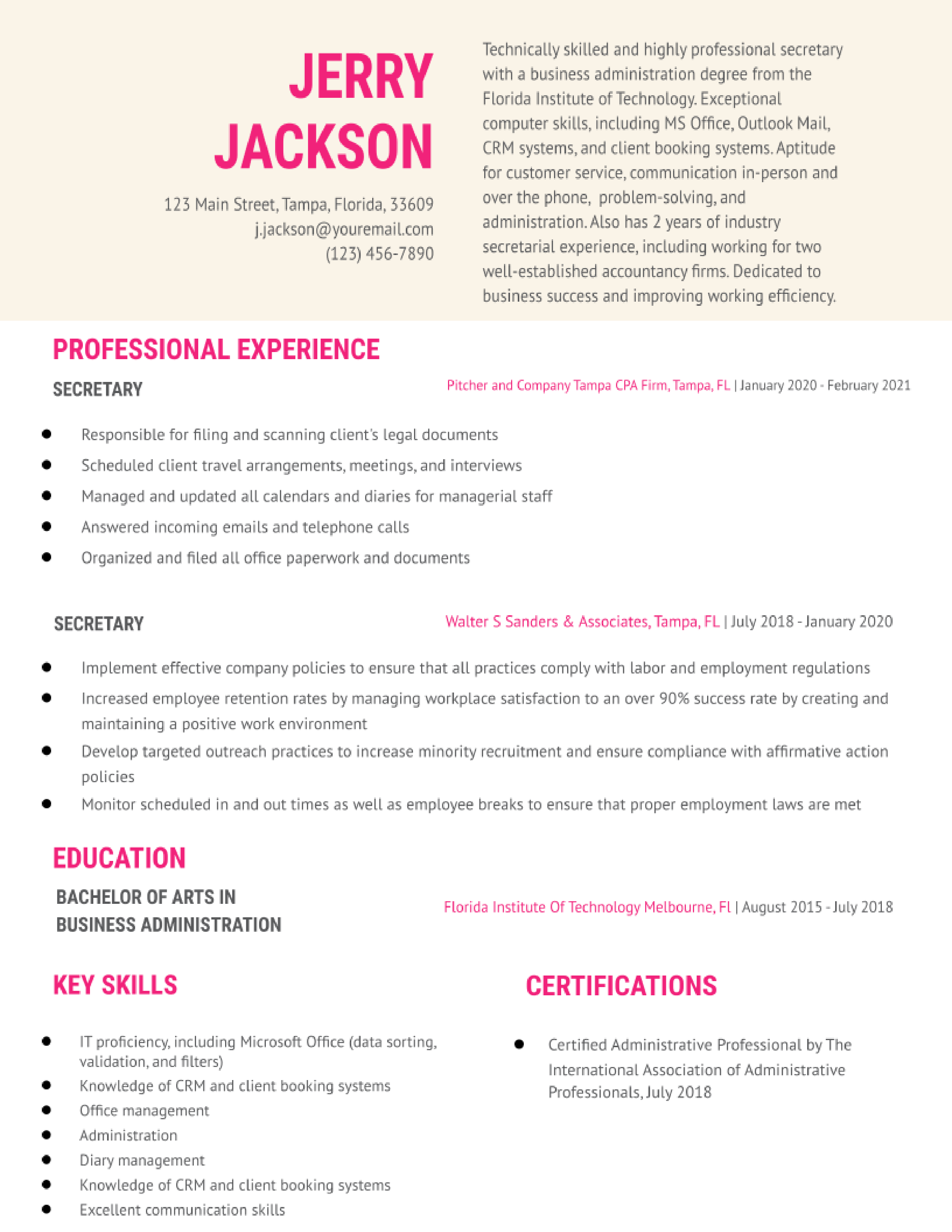 Secretary Resume Examples and Templates for 2024
