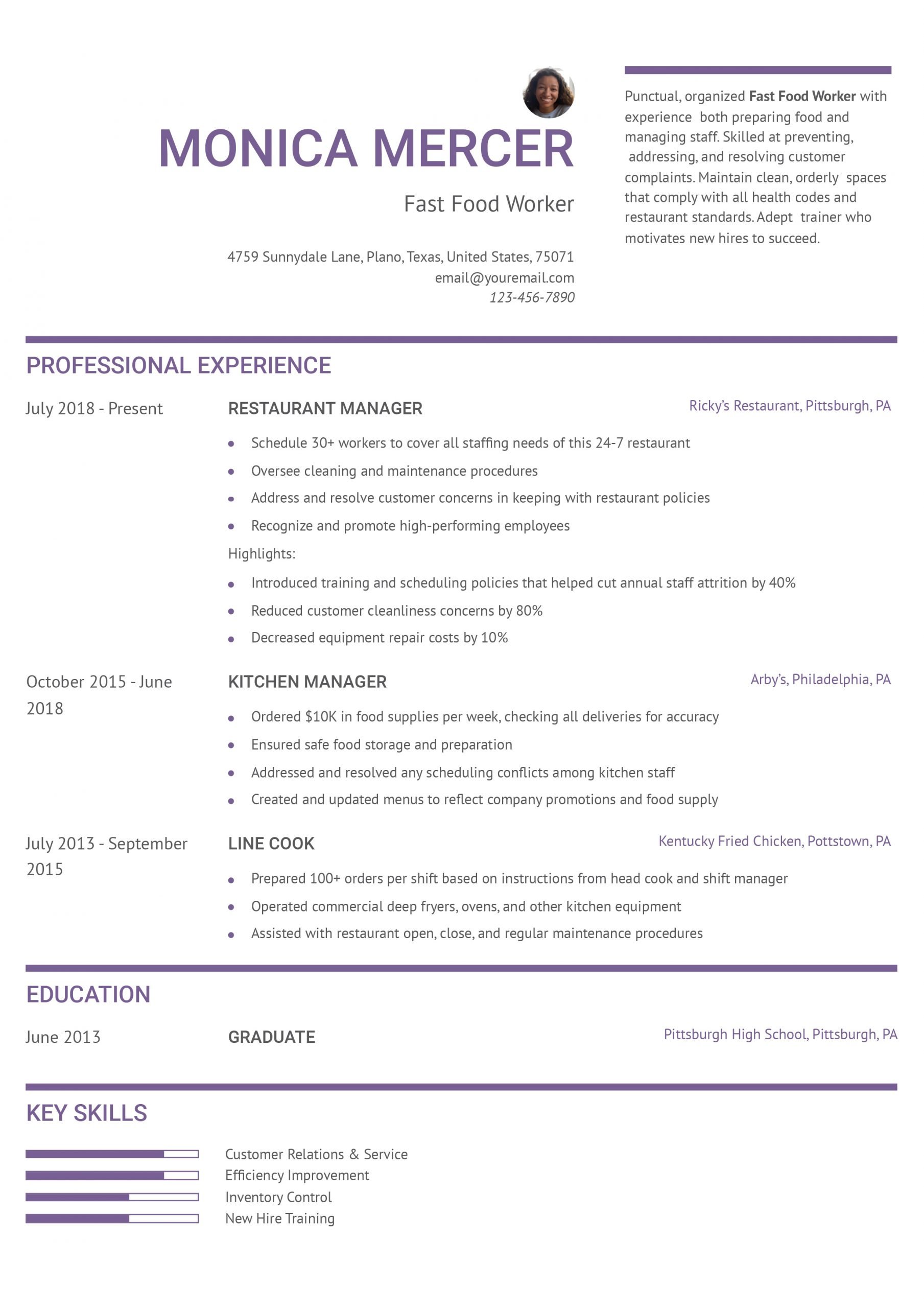 Fast Food Worker Resume Examples and Templates for 2024