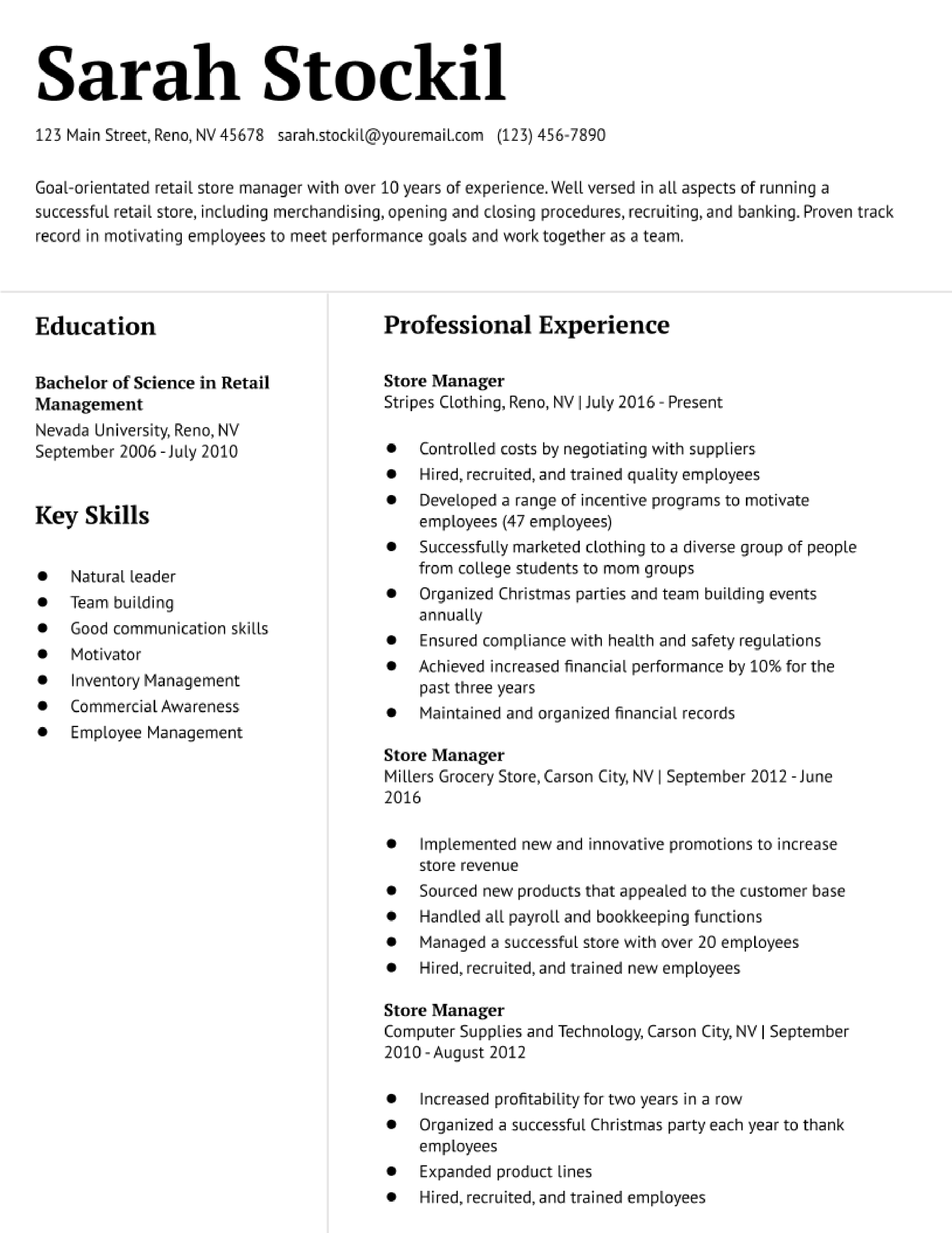 Store Manager Resume Examples and Templates for 2024