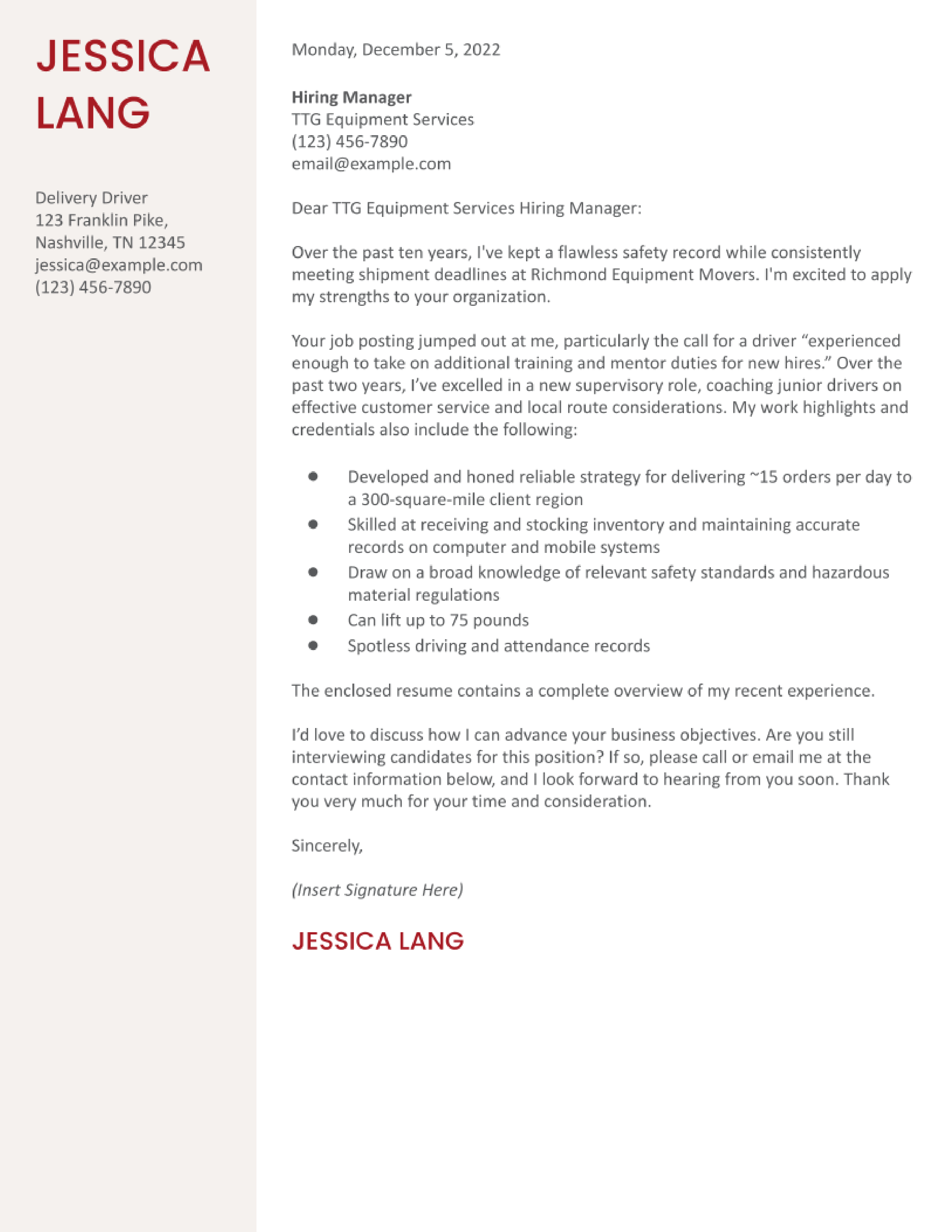 Delivery Driver Cover Letter Examples and Templates for 2024