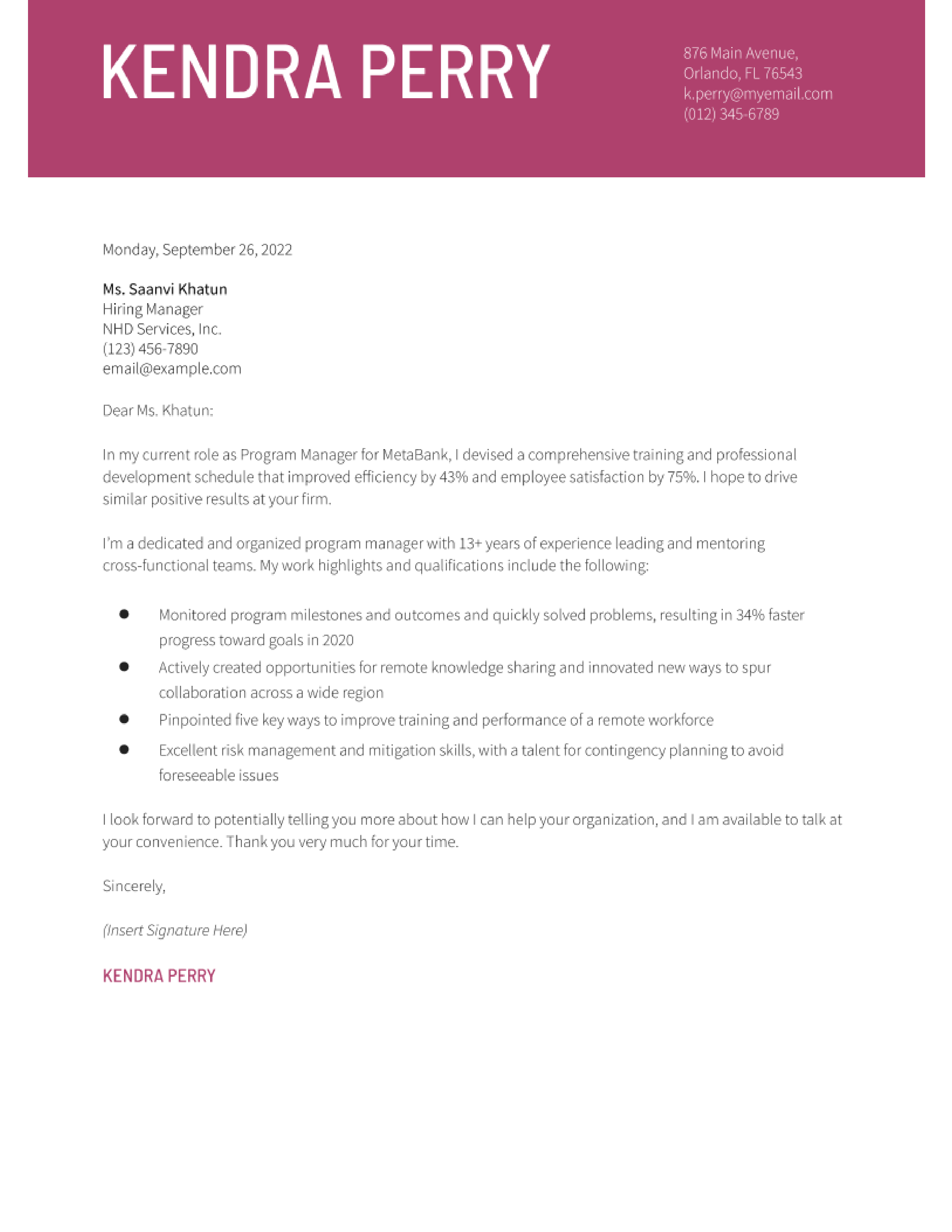 Program Manager Cover Letter Examples and Templates for 2024