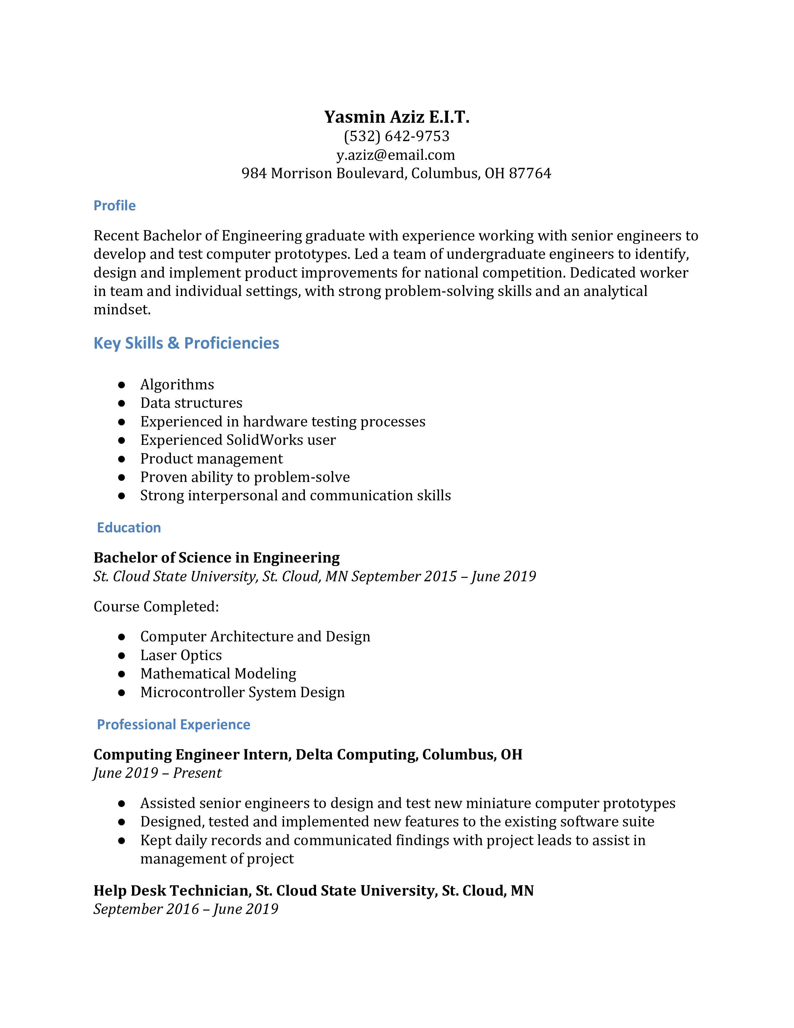 Engineering Resume Examples Resumebuilder Com