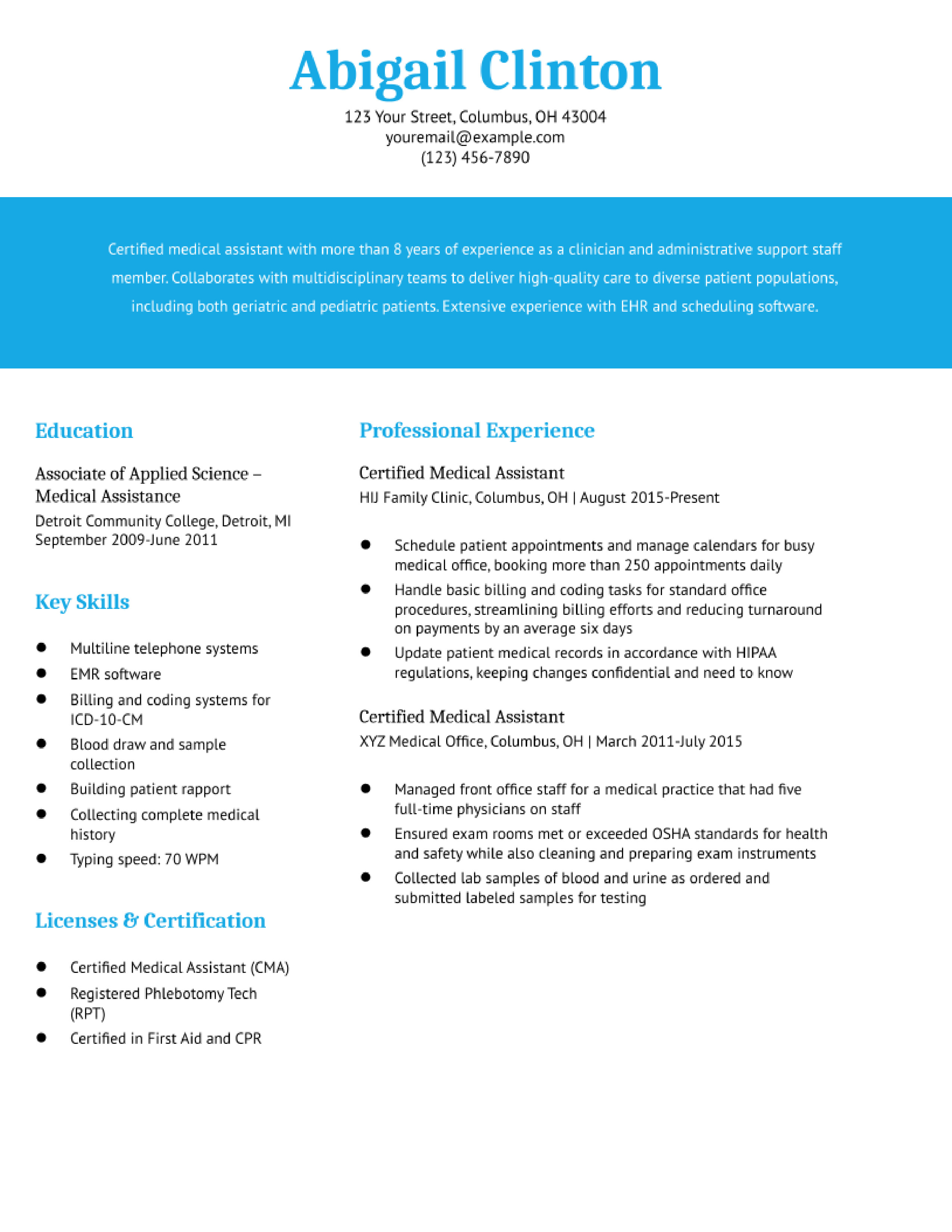 Medical Assistant Resume Examples Of 22 Resumebuilder Com
