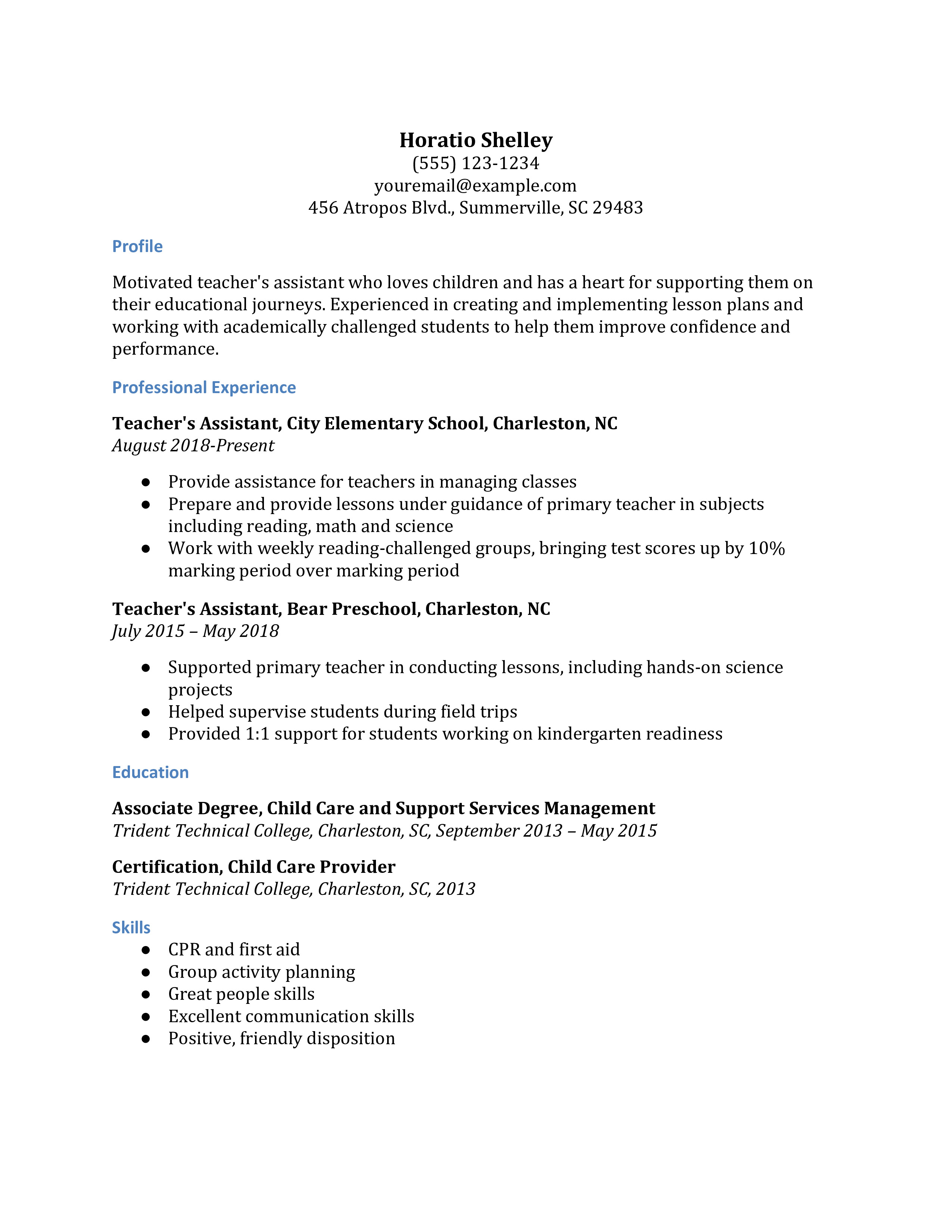 Teacher Assistant Resume Examples Resumebuilder Com