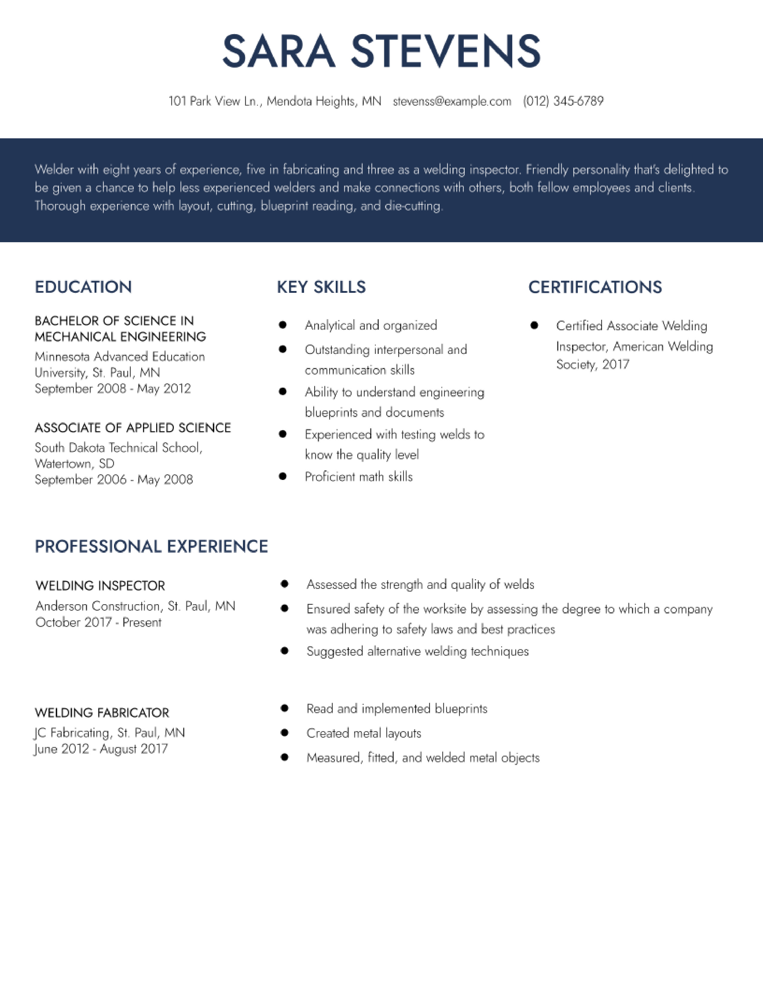 Welder Resume Examples in 2022 - ResumeBuilder.com